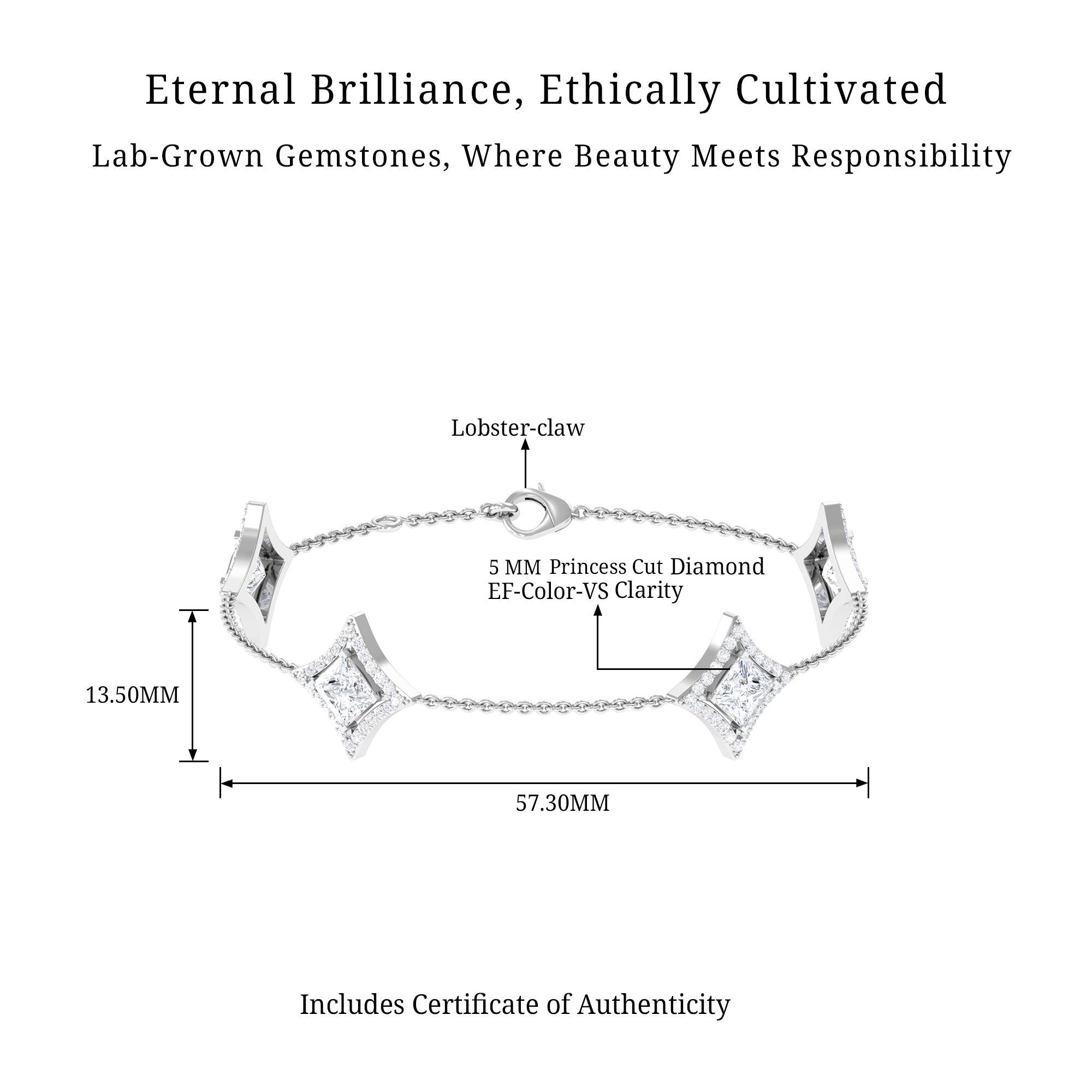 Classic Princess Cut Lab Grown Diamond Bracelet Lab Grown Diamond - ( EF-VS ) - Color and Clarity - Vibrant Grown Labs