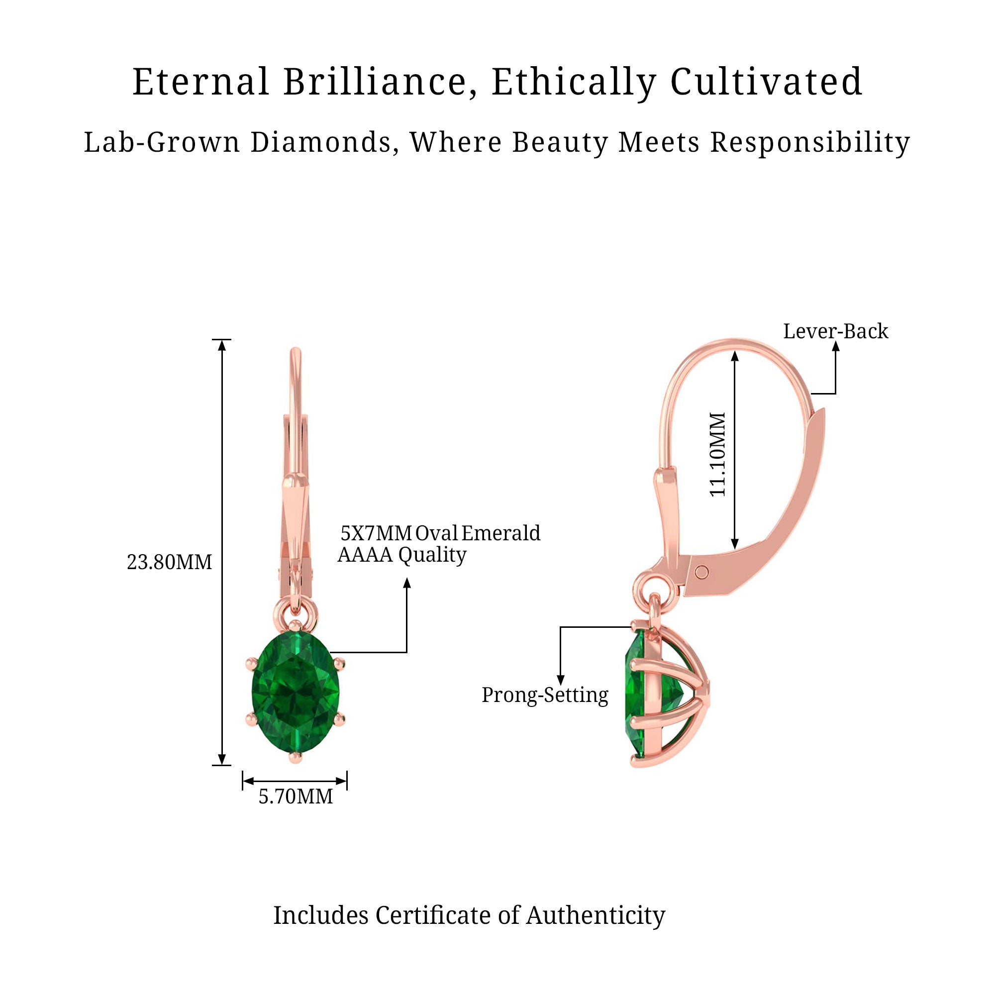 Vibrant Grown Labs-Lab Grown Emerald Solitaire Lever Back Earrings