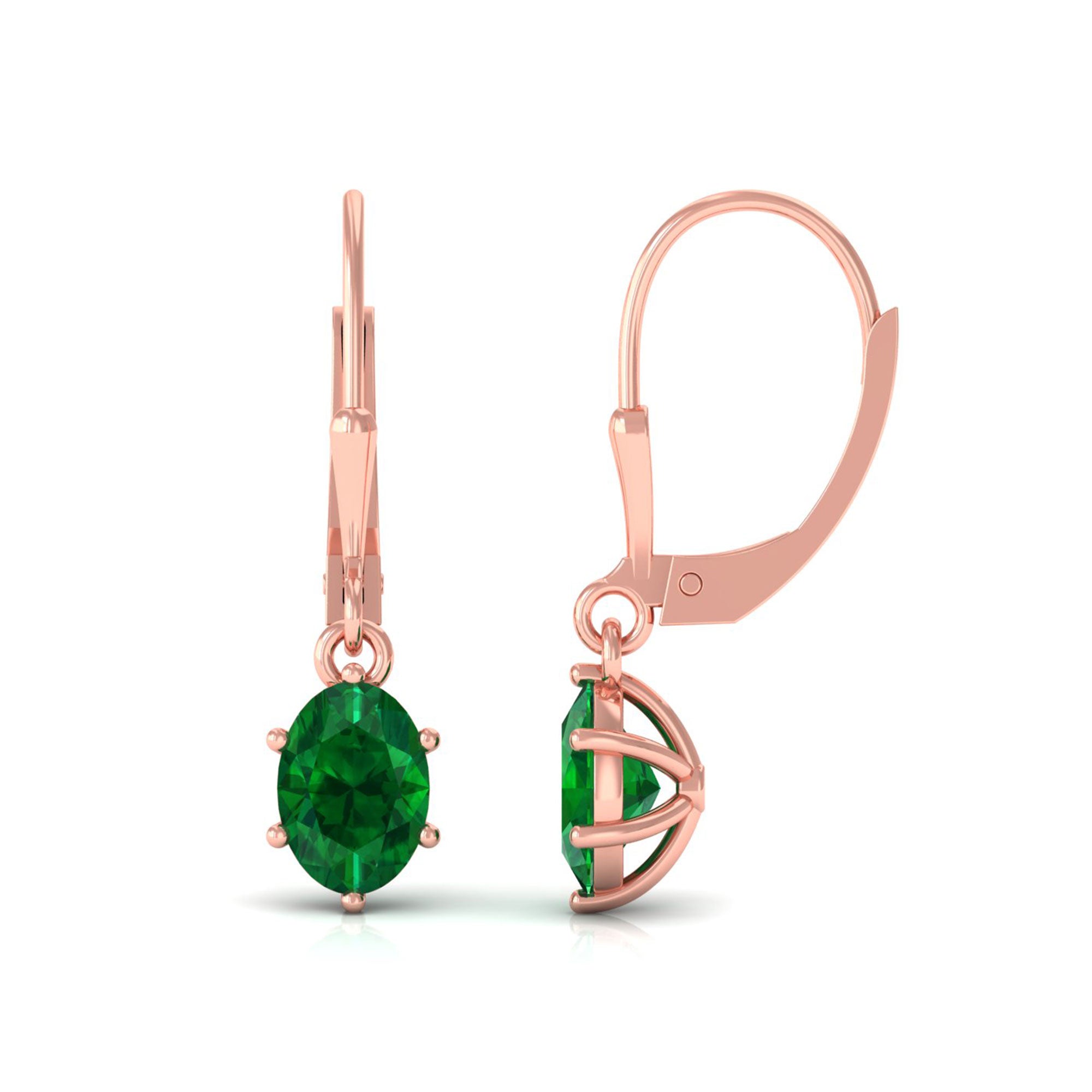 Vibrant Grown Labs-Lab Grown Emerald Solitaire Lever Back Earrings