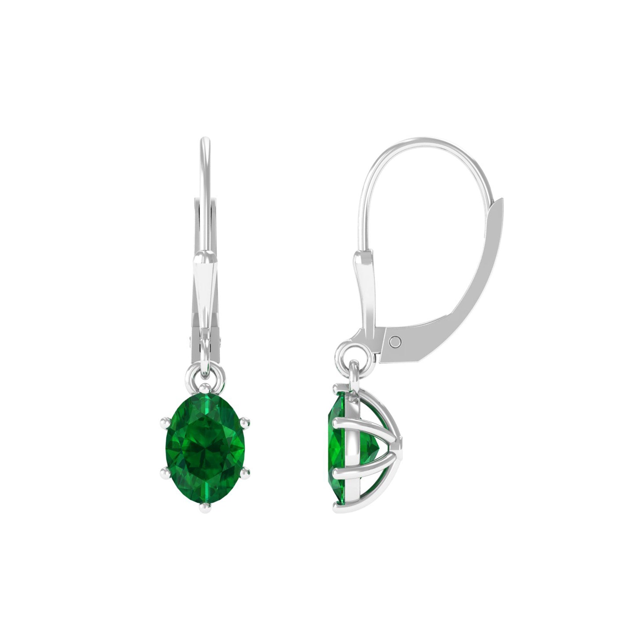 Vibrant Grown Labs-Lab Grown Emerald Solitaire Lever Back Earrings