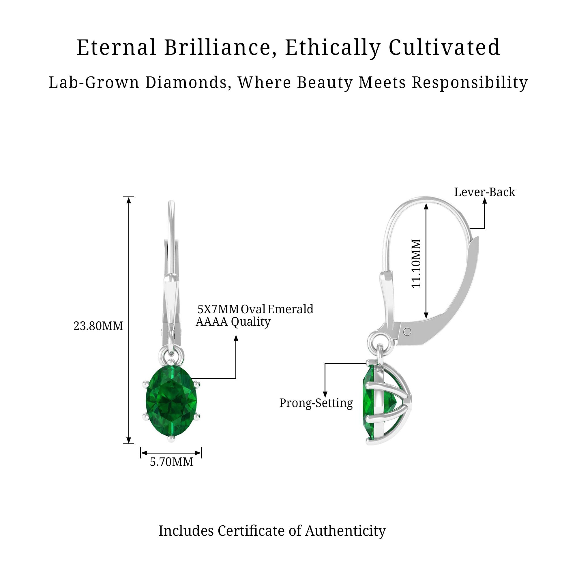 Vibrant Grown Labs-Lab Grown Emerald Solitaire Lever Back Earrings