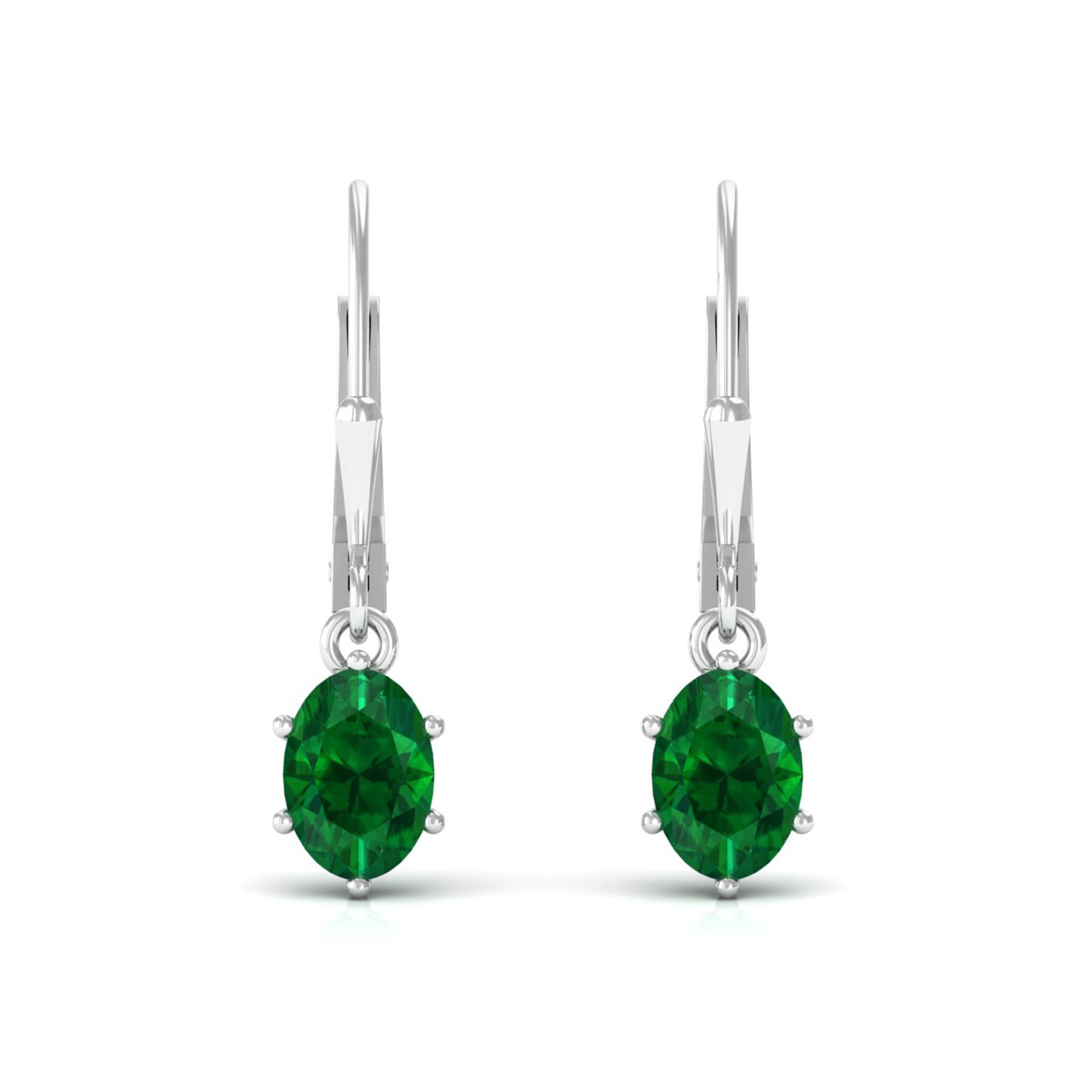 Vibrant Grown Labs-Lab Grown Emerald Solitaire Lever Back Earrings