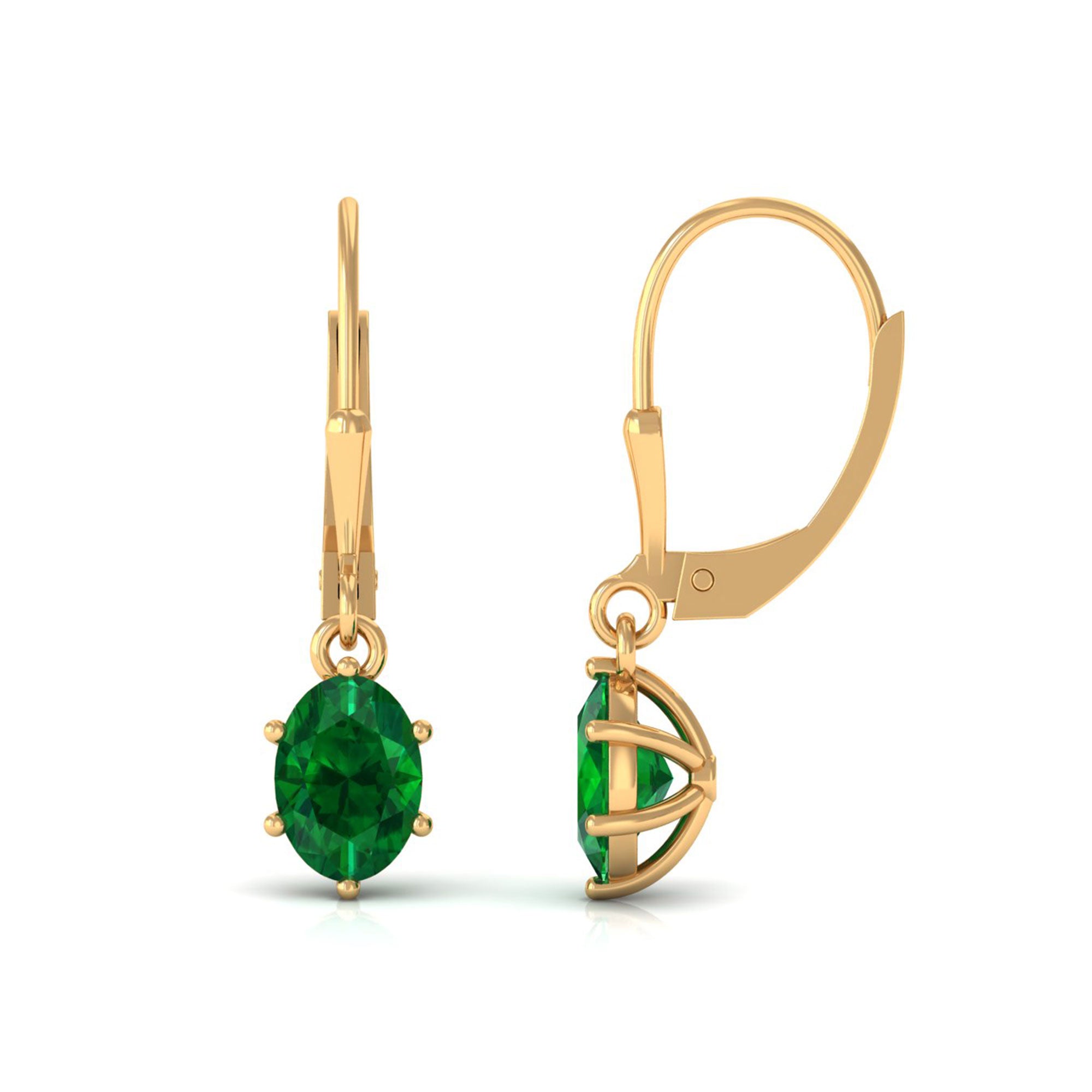 Vibrant Grown Labs-Lab Grown Emerald Solitaire Lever Back Earrings