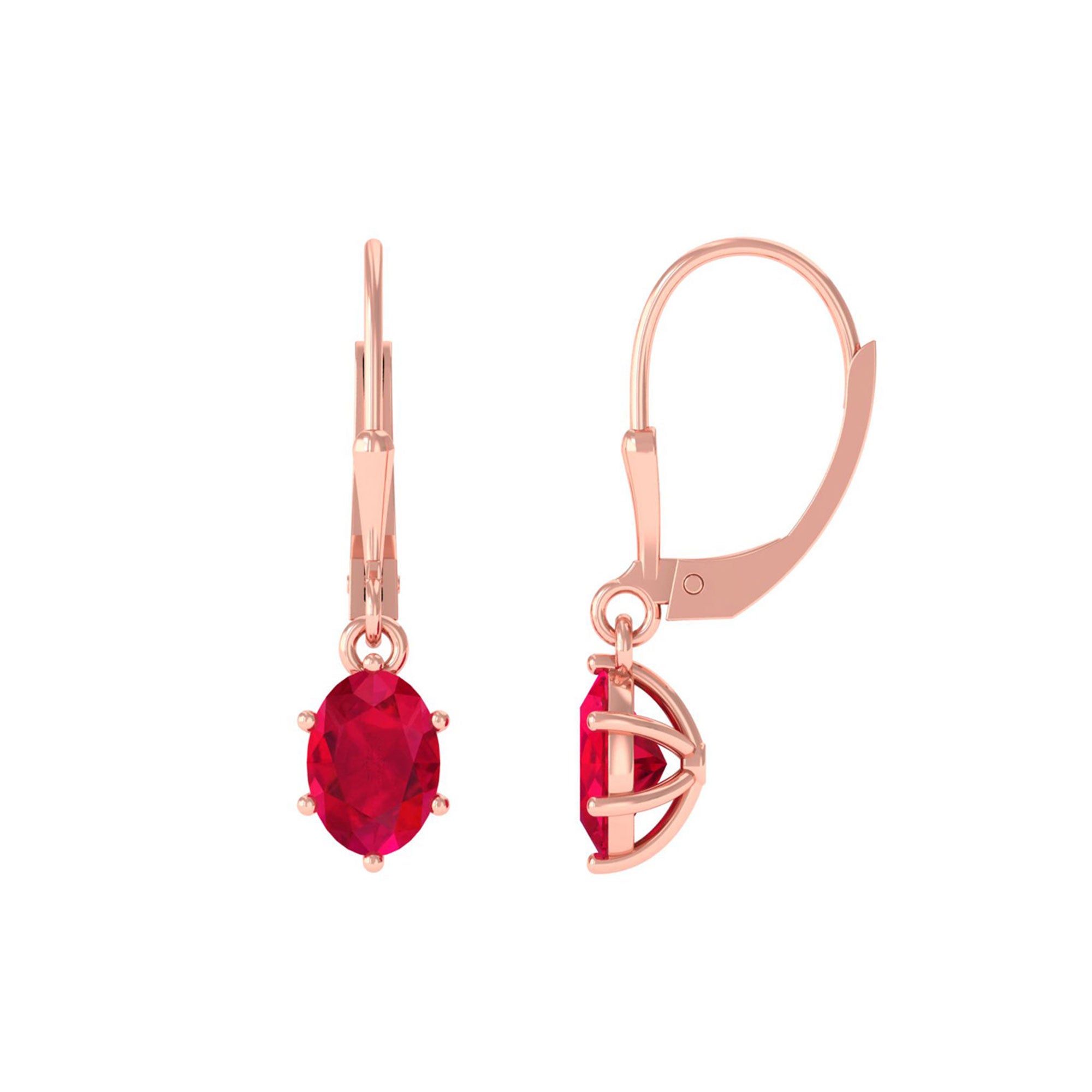 Vibrant Grown Labs-Oval Lab Grown Ruby Solitaire Drop Earrings