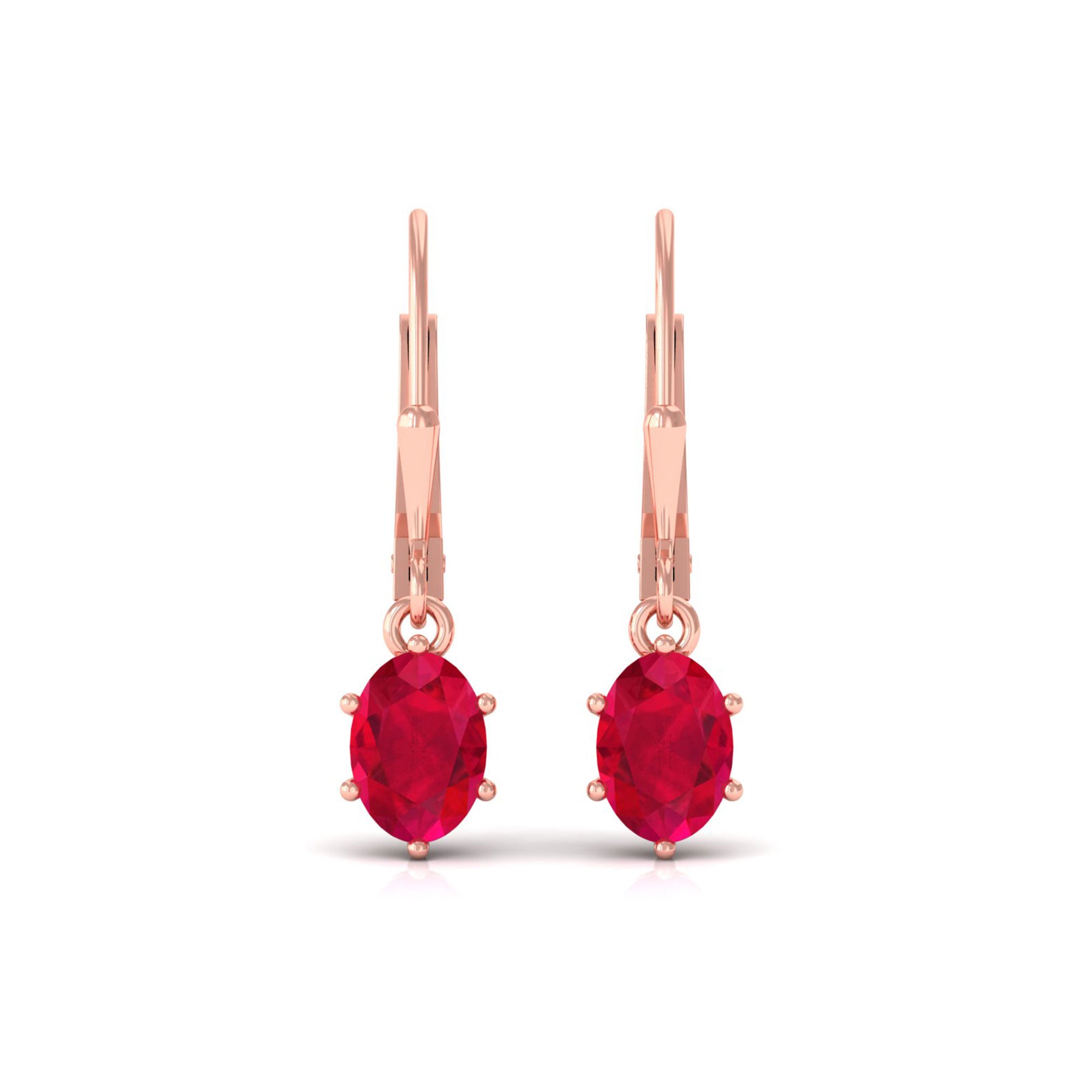 Vibrant Grown Labs-Oval Lab Grown Ruby Solitaire Drop Earrings