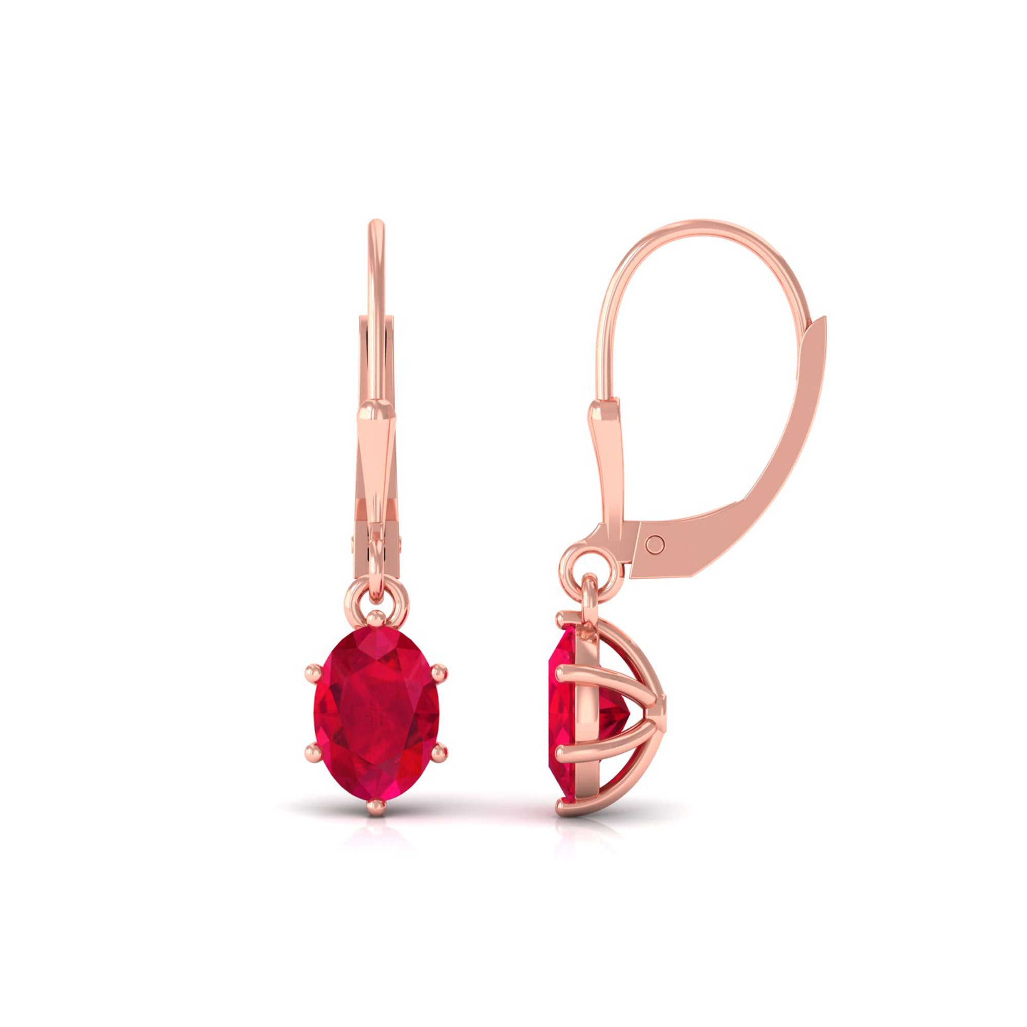 Vibrant Grown Labs-Oval Lab Grown Ruby Solitaire Drop Earrings