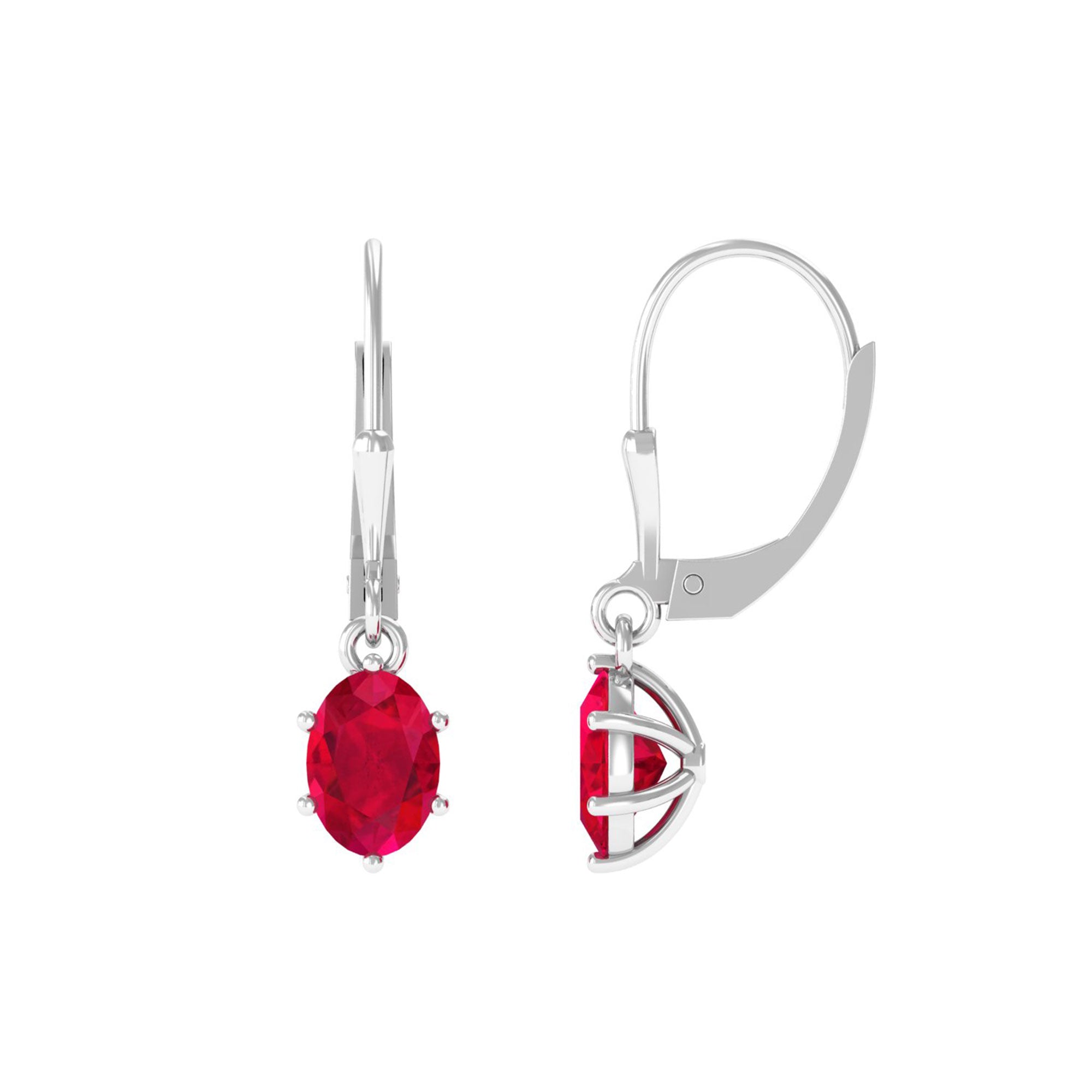 Vibrant Grown Labs-Oval Lab Grown Ruby Solitaire Drop Earrings