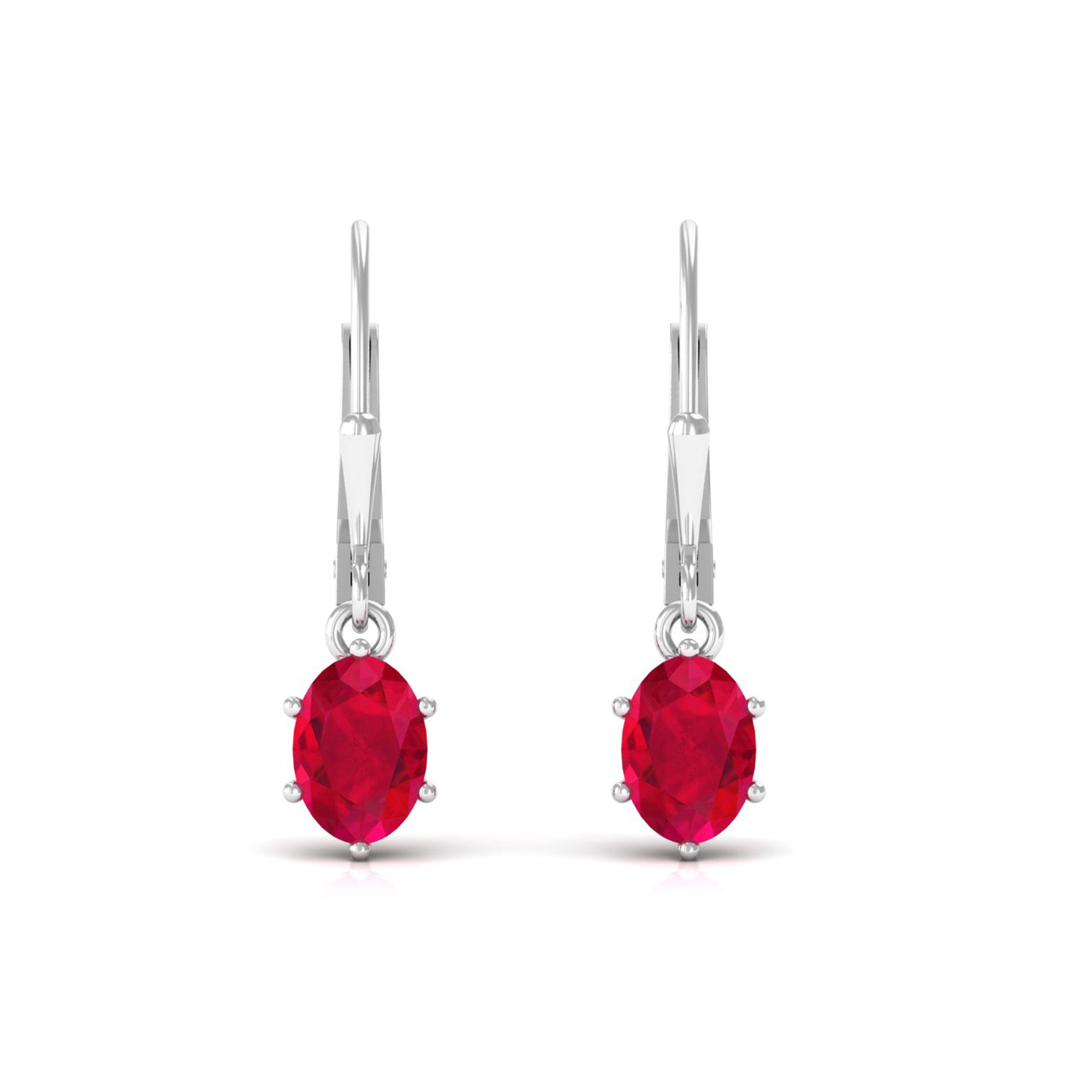 Vibrant Grown Labs-Oval Lab Grown Ruby Solitaire Drop Earrings