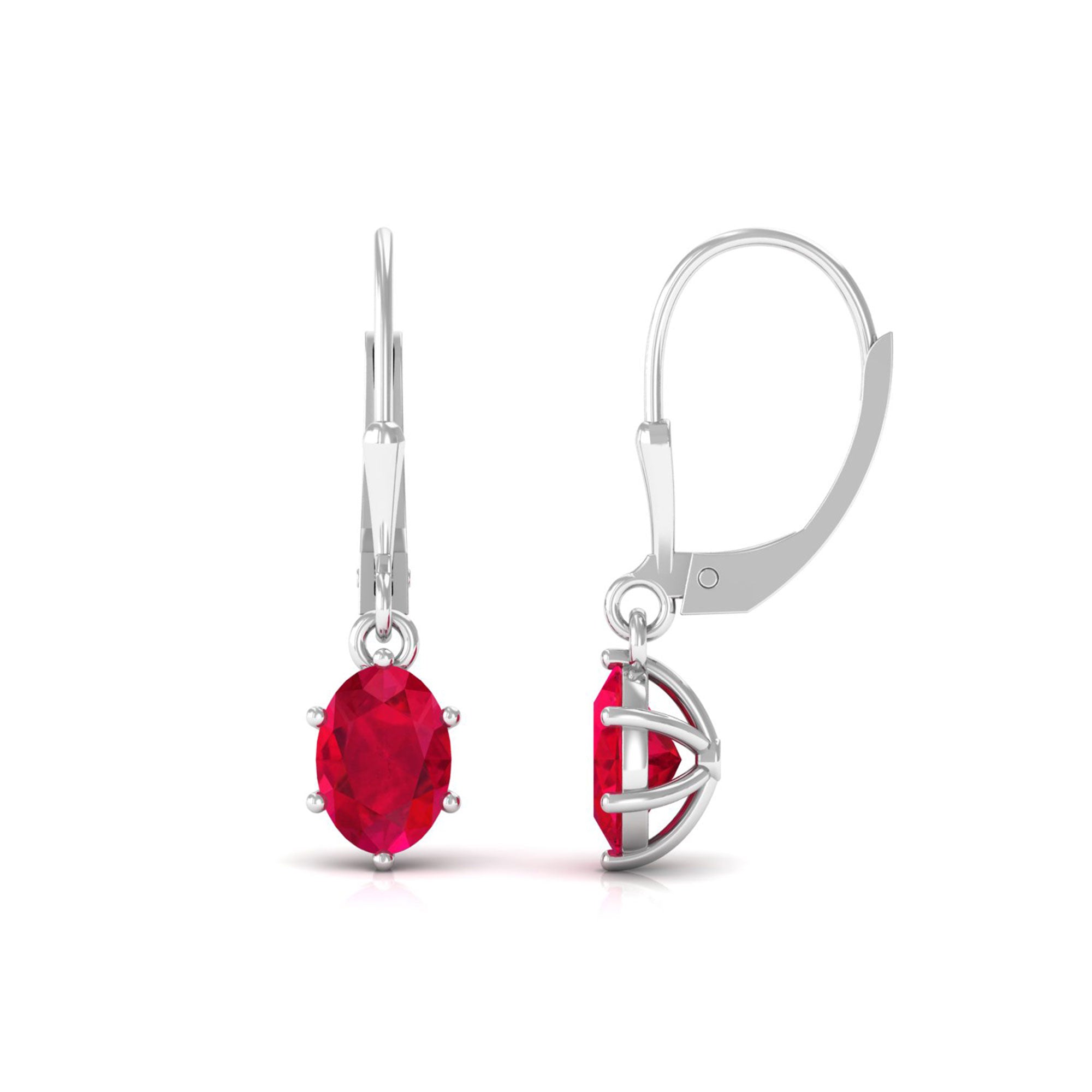 Vibrant Grown Labs-Oval Lab Grown Ruby Solitaire Drop Earrings