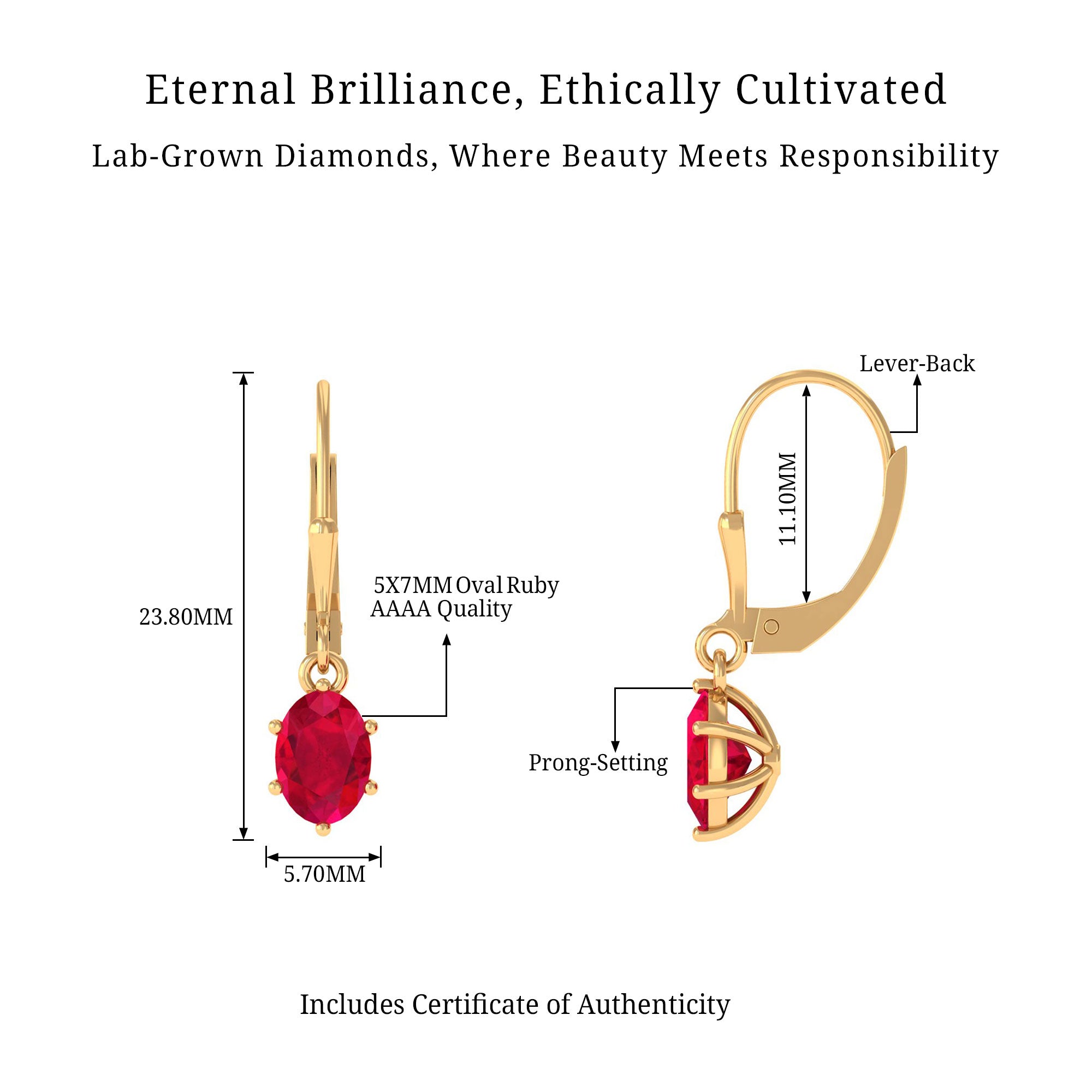 Vibrant Grown Labs-Oval Lab Grown Ruby Solitaire Drop Earrings