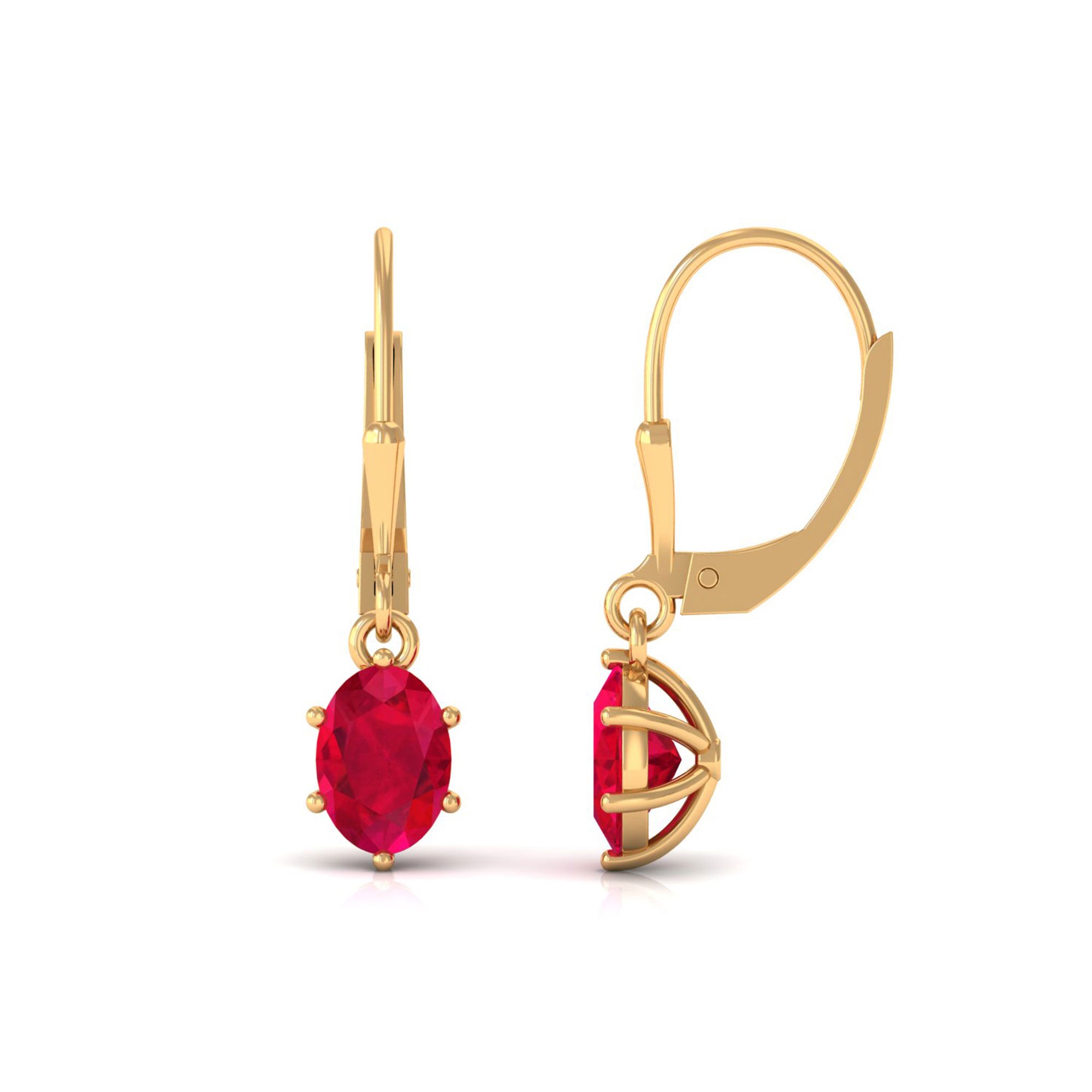 Vibrant Grown Labs-Oval Lab Grown Ruby Solitaire Drop Earrings