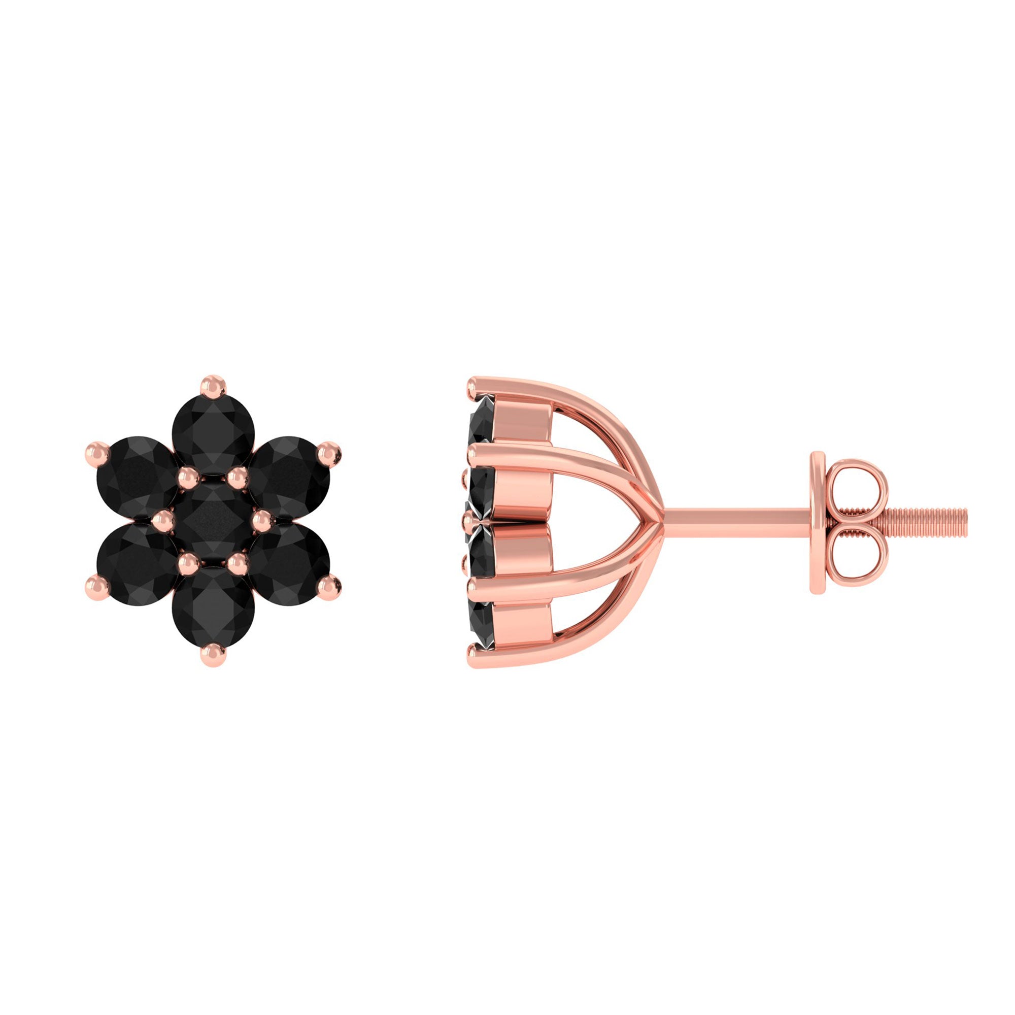 Vibrant Grown Labs-Nature Inspired Floral Stud Earrings with Lab Grown Black Diamond