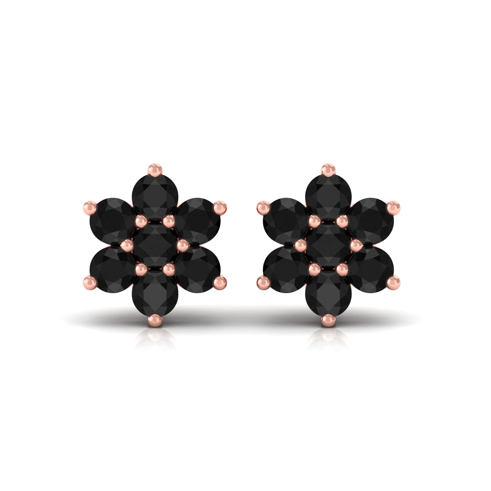 Vibrant Grown Labs-Nature Inspired Floral Stud Earrings with Lab Grown Black Diamond