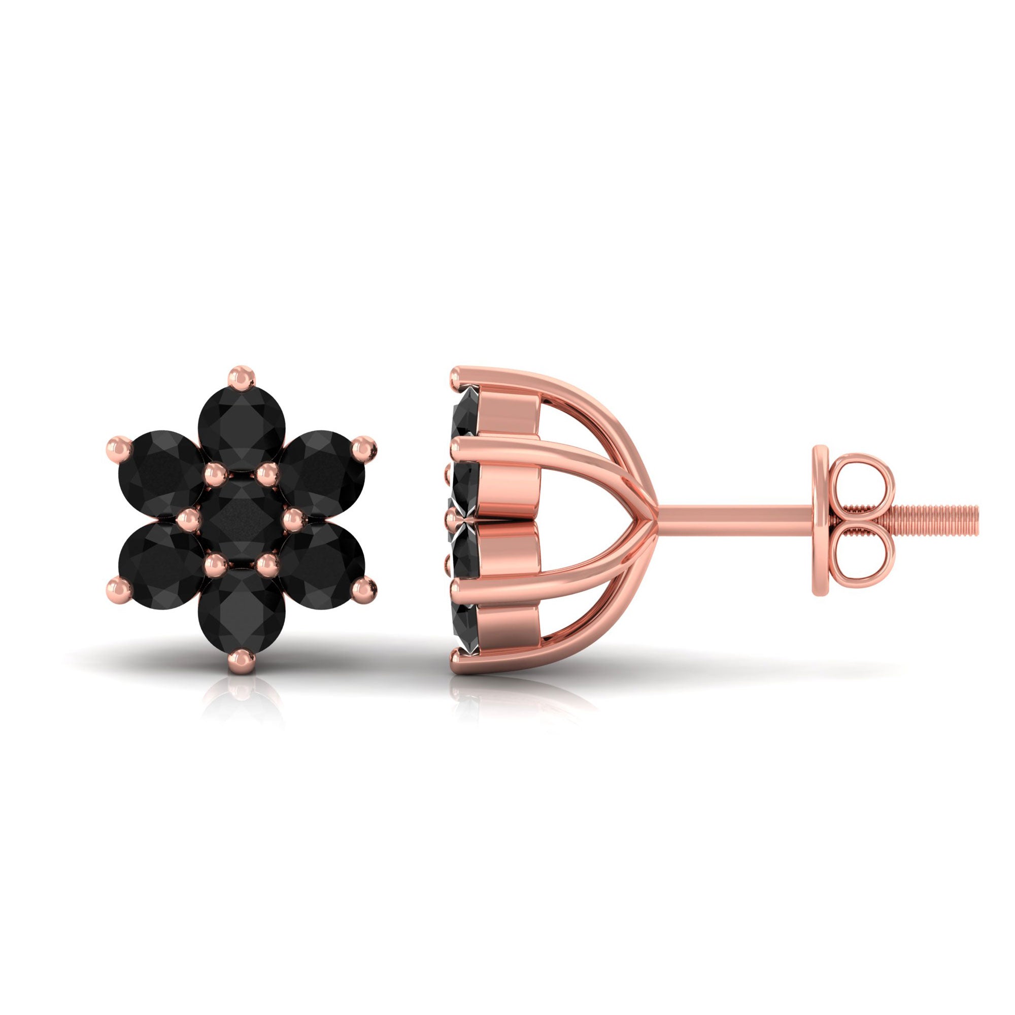 Vibrant Grown Labs-Nature Inspired Floral Stud Earrings with Lab Grown Black Diamond