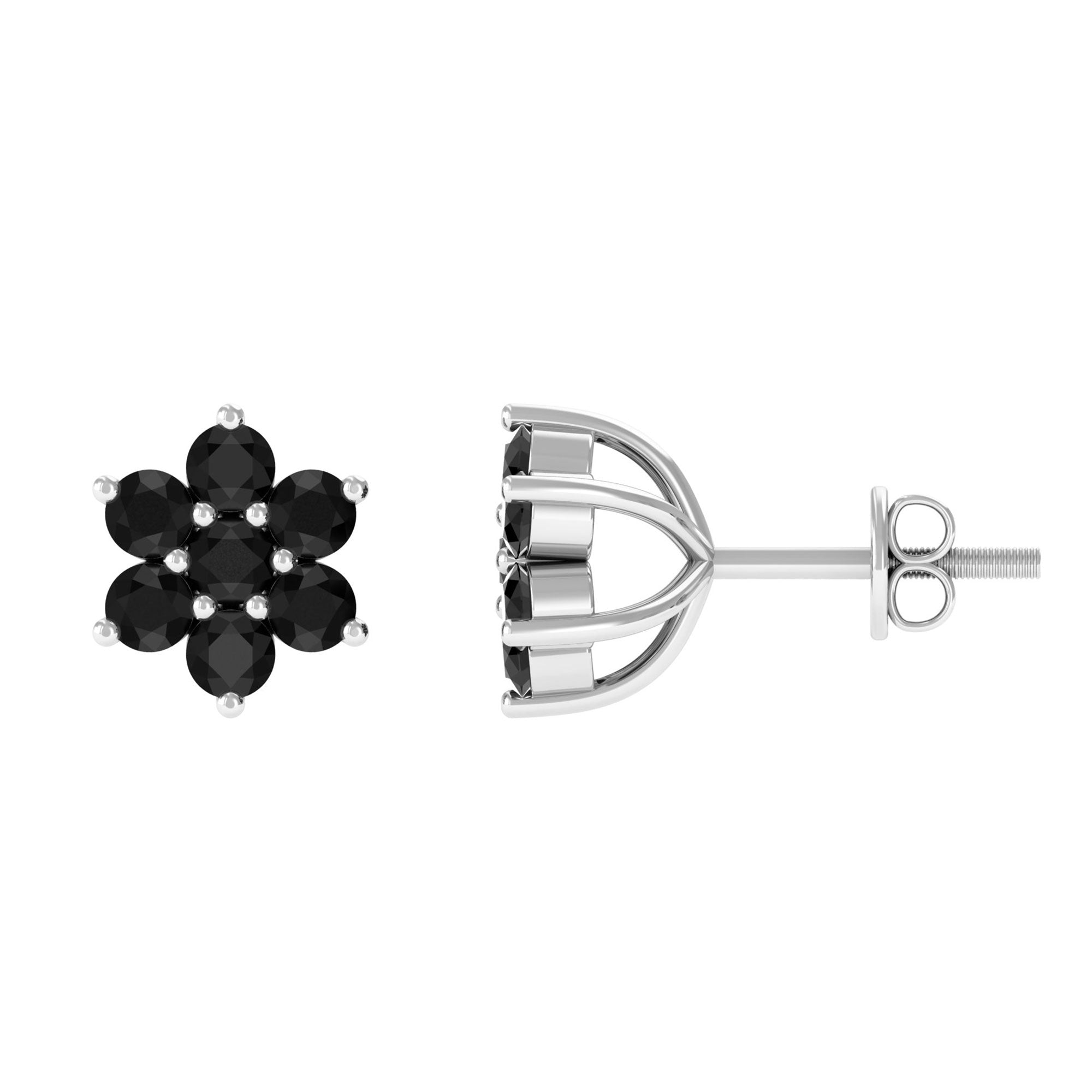 Vibrant Grown Labs-Nature Inspired Floral Stud Earrings with Lab Grown Black Diamond