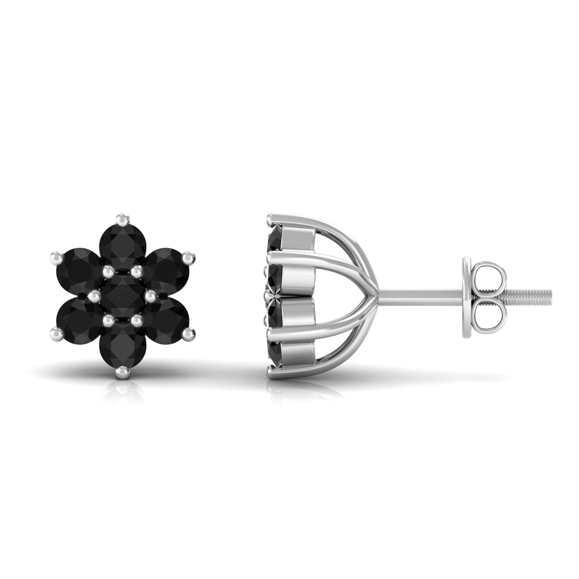 Vibrant Grown Labs-Nature Inspired Floral Stud Earrings with Lab Grown Black Diamond