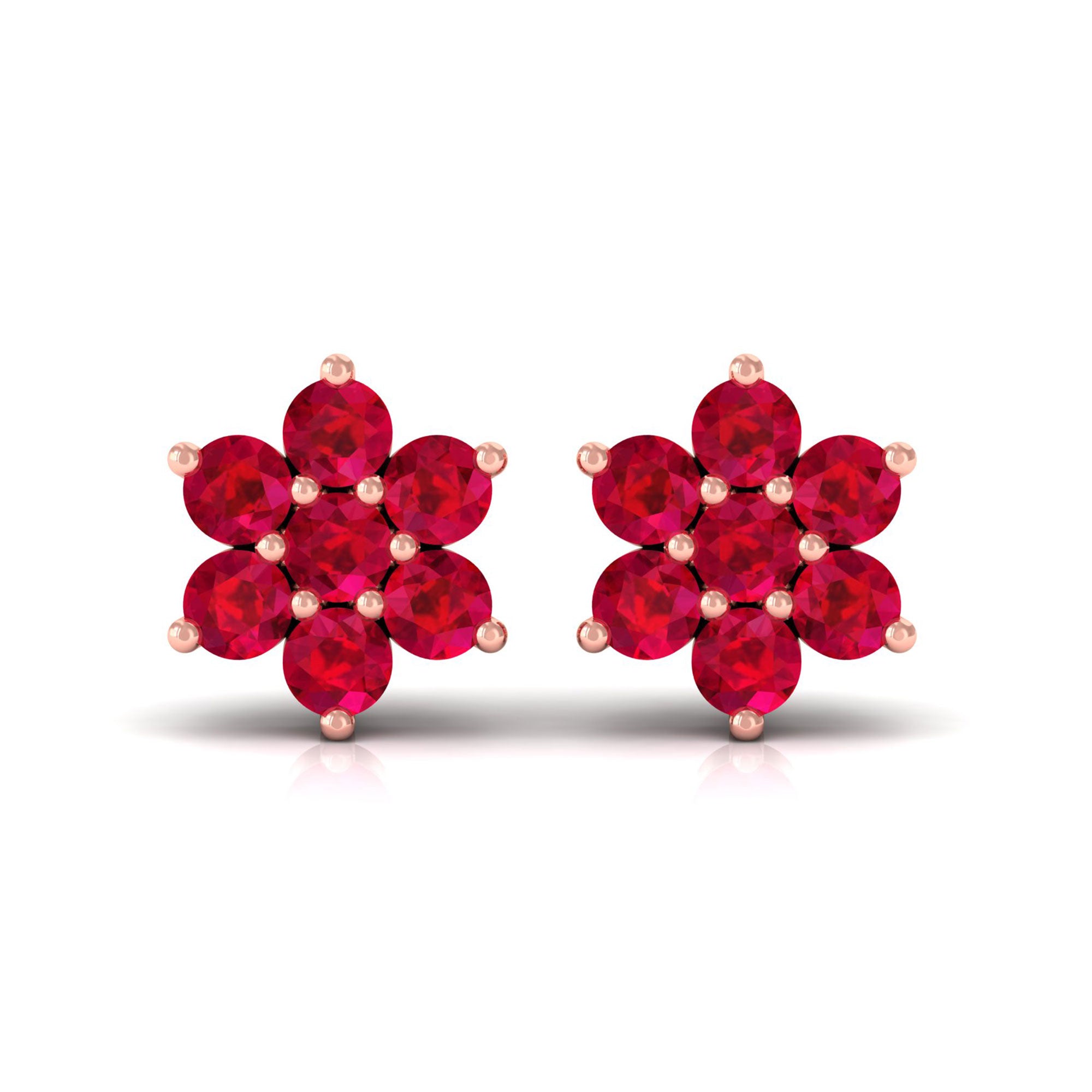 Vibrant Grown Labs-Flower Stud Earrings with Lab Grown Ruby