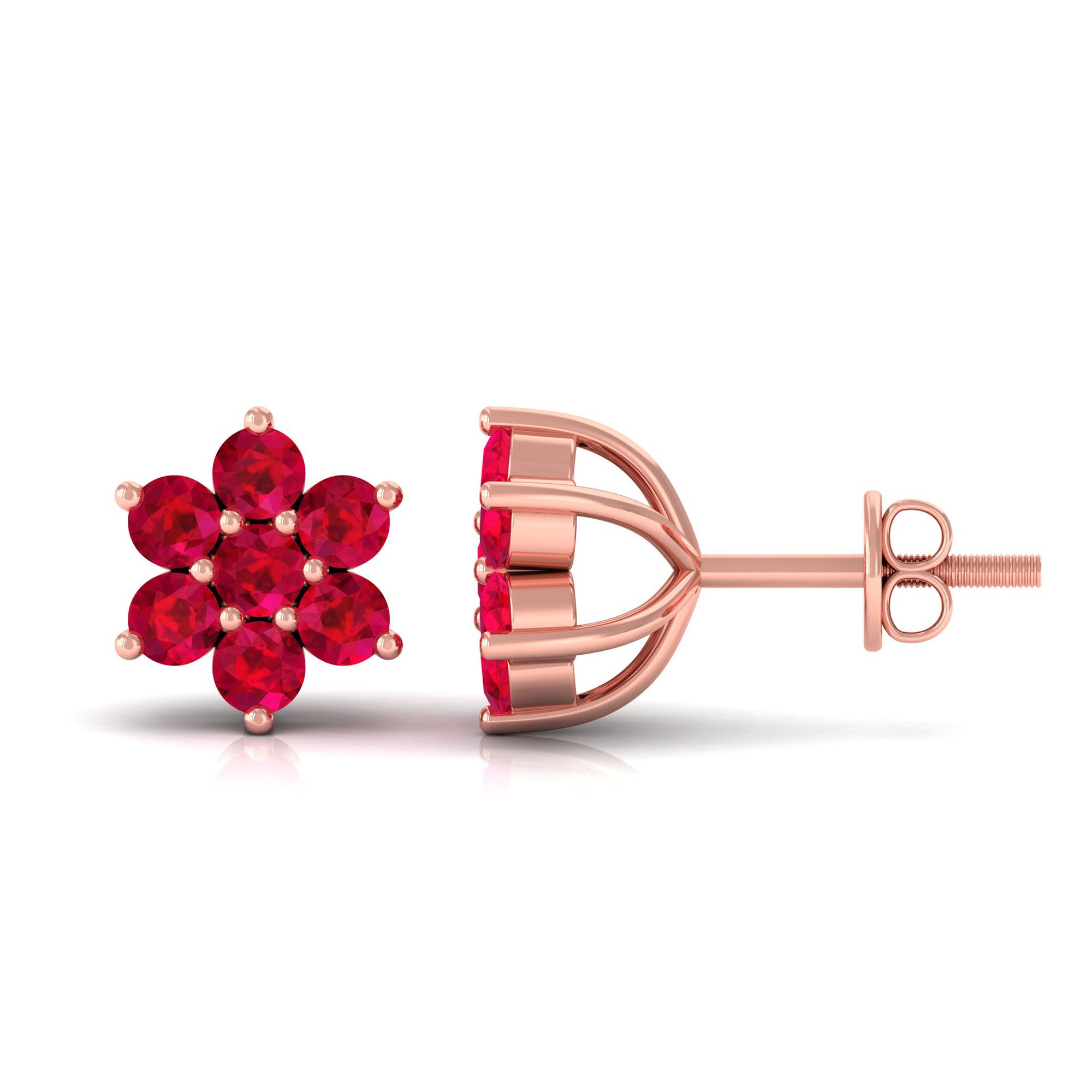 Vibrant Grown Labs-Flower Stud Earrings with Lab Grown Ruby