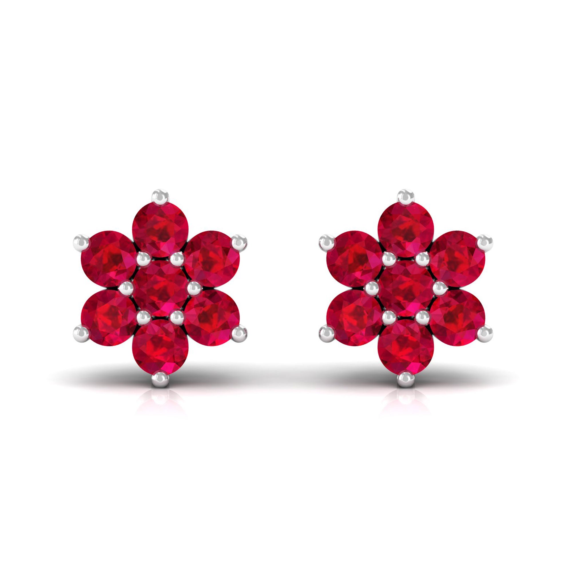 Vibrant Grown Labs-Flower Stud Earrings with Lab Grown Ruby