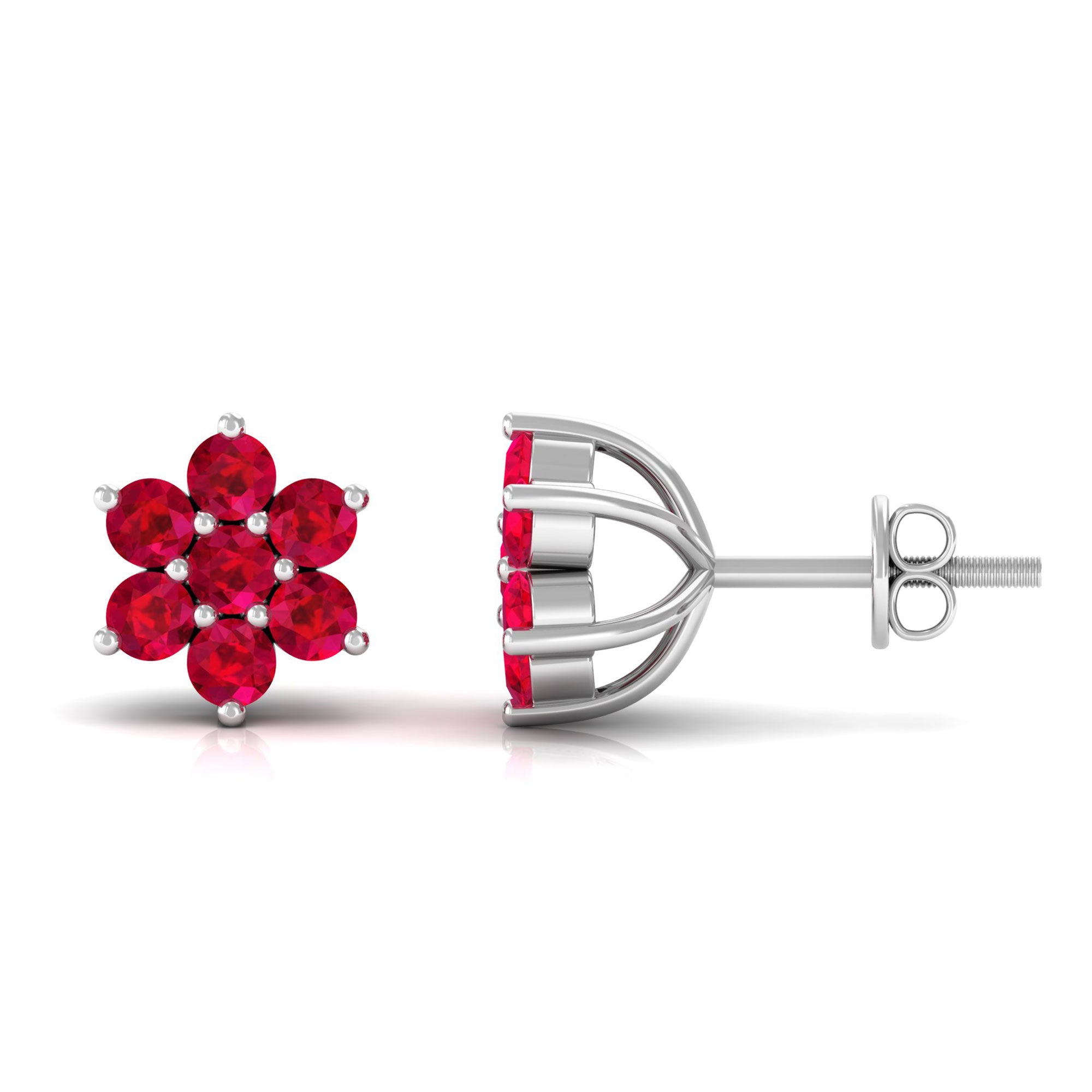 Vibrant Grown Labs-Flower Stud Earrings with Lab Grown Ruby