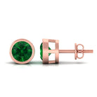 Vibrant Grown Labs-Bezel Set Lab Grown Emerald Stud Earrings