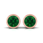 Vibrant Grown Labs-Bezel Set Lab Grown Emerald Stud Earrings