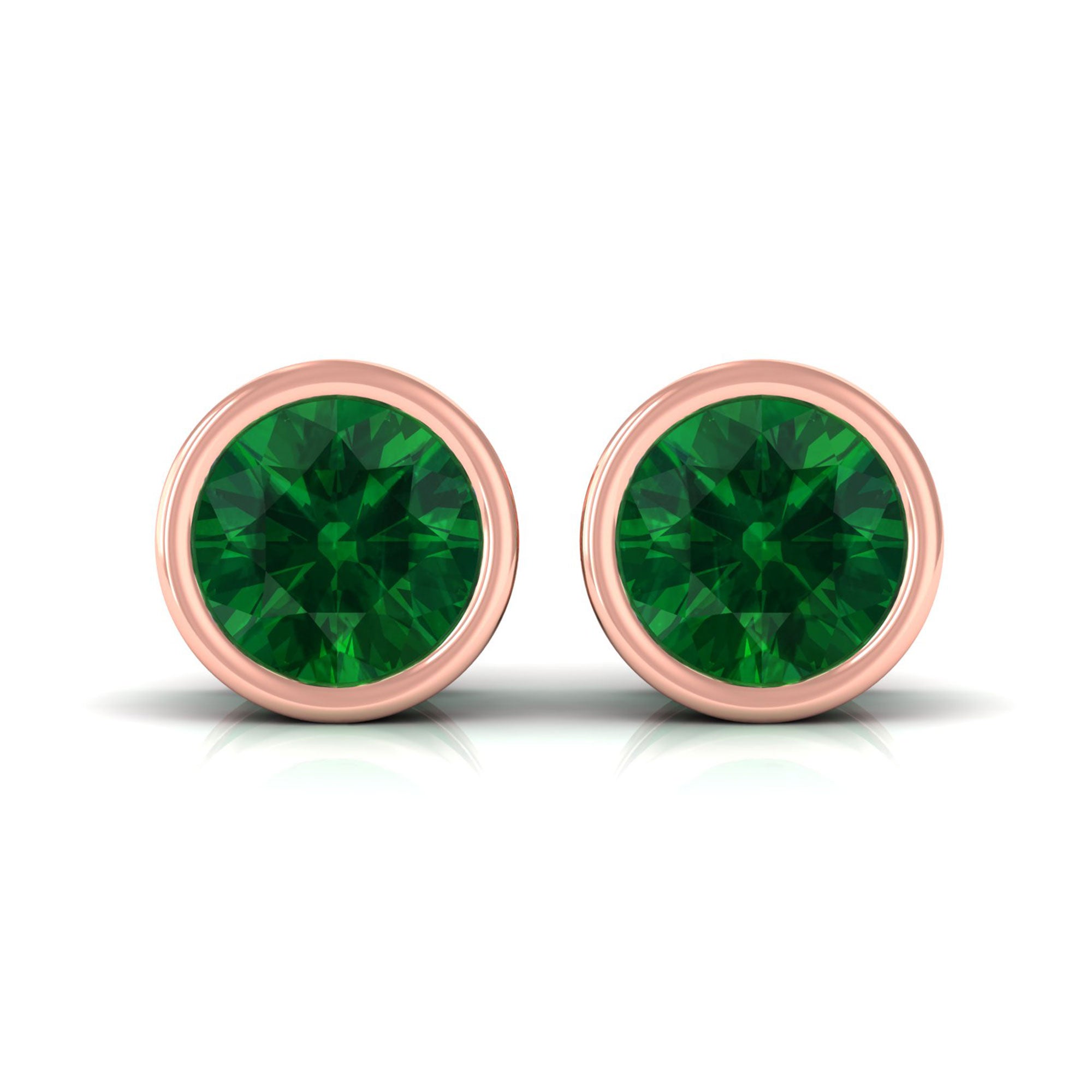 Vibrant Grown Labs-Bezel Set Lab Grown Emerald Stud Earrings