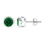 Vibrant Grown Labs-Bezel Set Lab Grown Emerald Stud Earrings