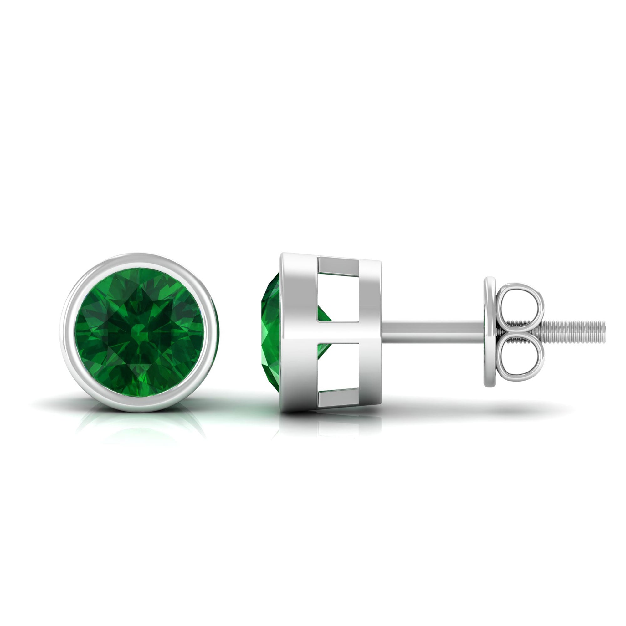 Vibrant Grown Labs-Bezel Set Lab Grown Emerald Stud Earrings