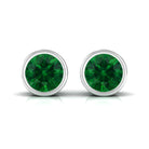 Vibrant Grown Labs-Bezel Set Lab Grown Emerald Stud Earrings