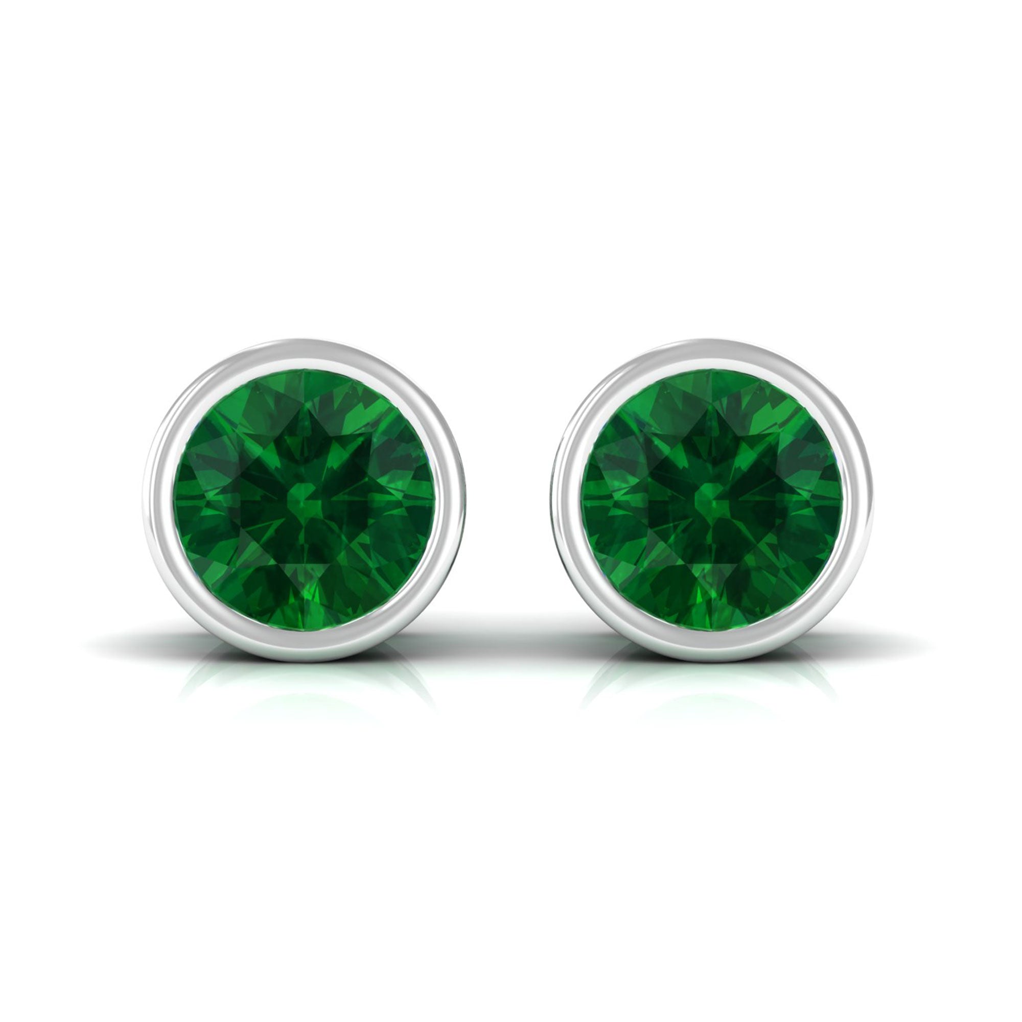 Vibrant Grown Labs-Bezel Set Lab Grown Emerald Stud Earrings