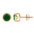 Vibrant Grown Labs-Bezel Set Lab Grown Emerald Stud Earrings