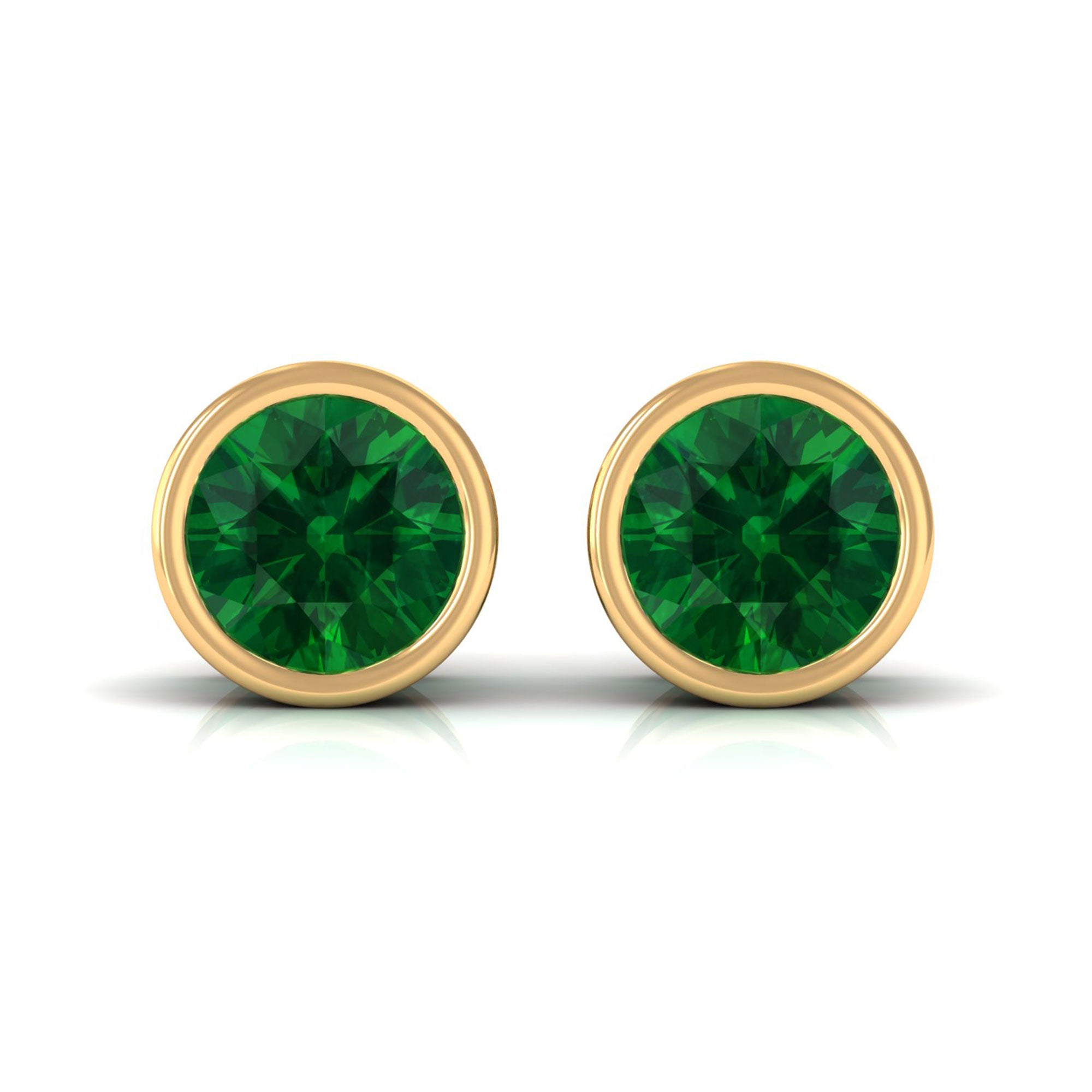 Vibrant Grown Labs-Bezel Set Lab Grown Emerald Stud Earrings