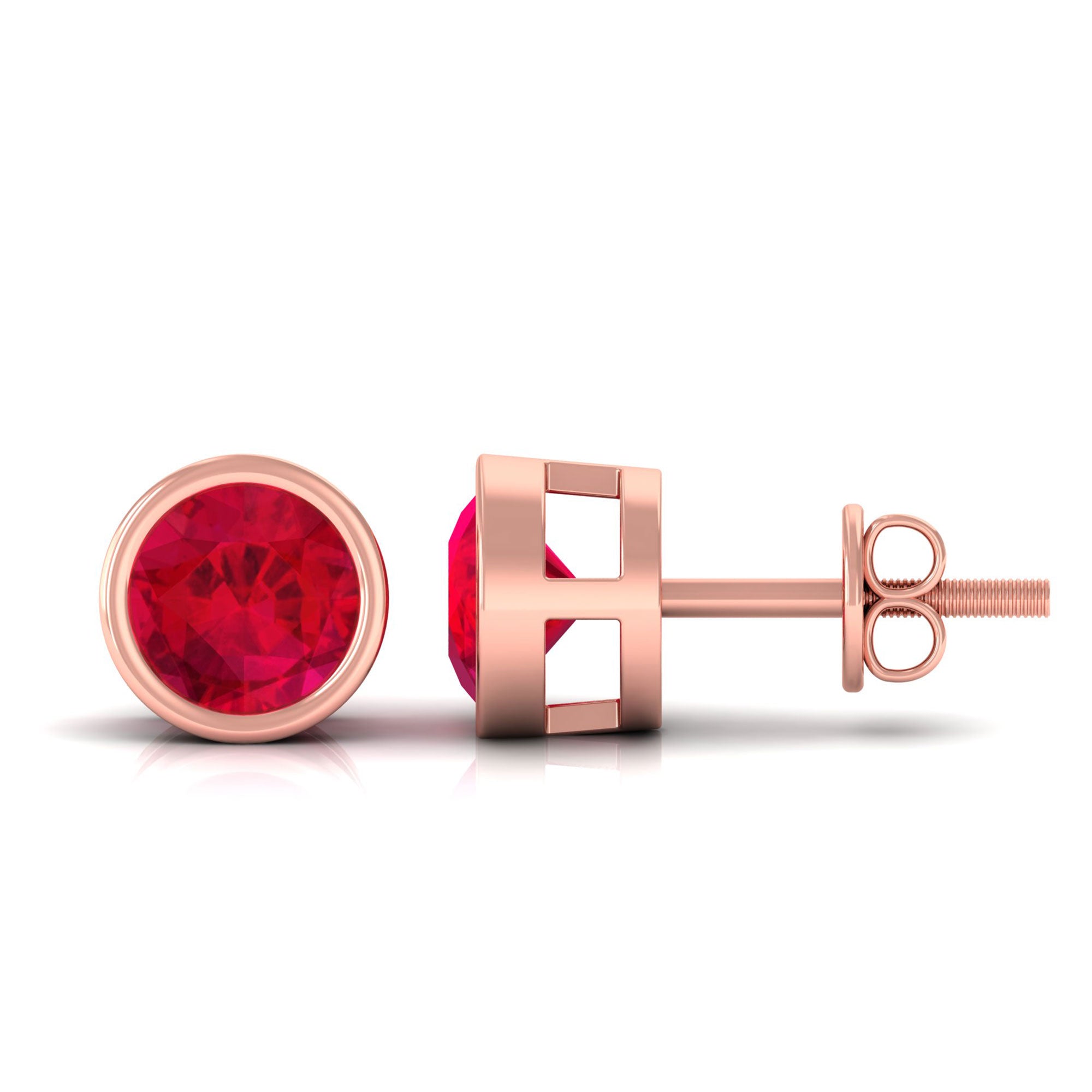 Vibrant Grown Labs-Round Shape Lab Grown Ruby Solitaire Stud Earrings