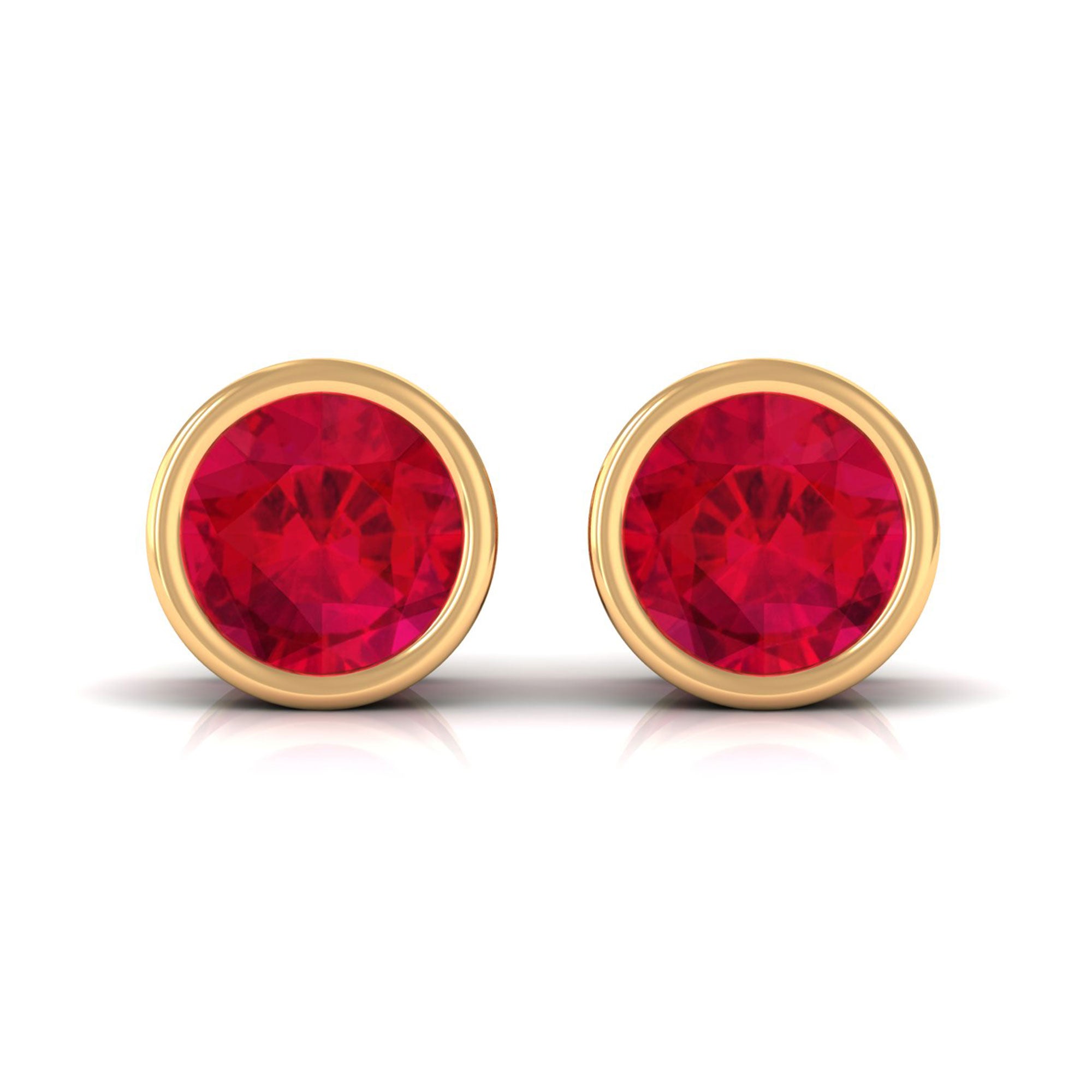 Vibrant Grown Labs-Round Shape Lab Grown Ruby Solitaire Stud Earrings