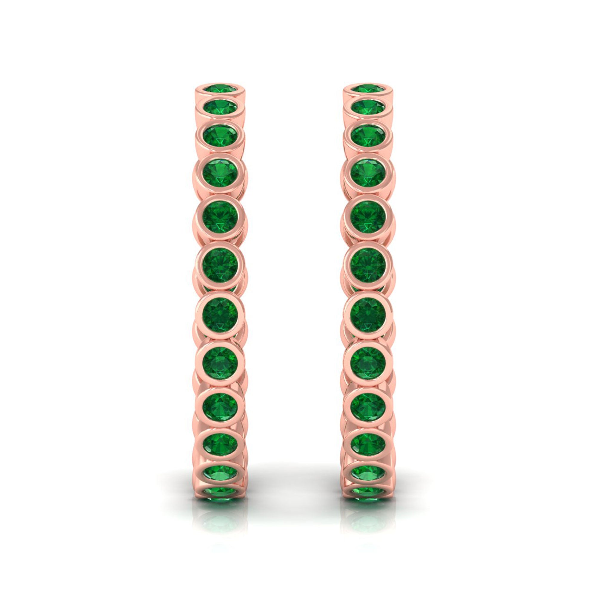 Vibrant Grown Labs-Minimal Hoop Earrings With Lab Grown Emerald