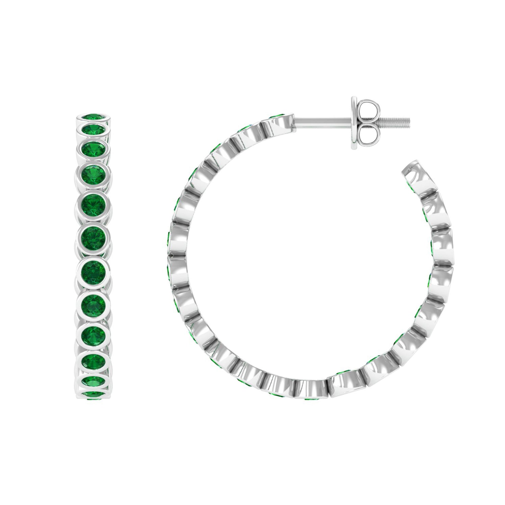 Vibrant Grown Labs-Minimal Hoop Earrings With Lab Grown Emerald