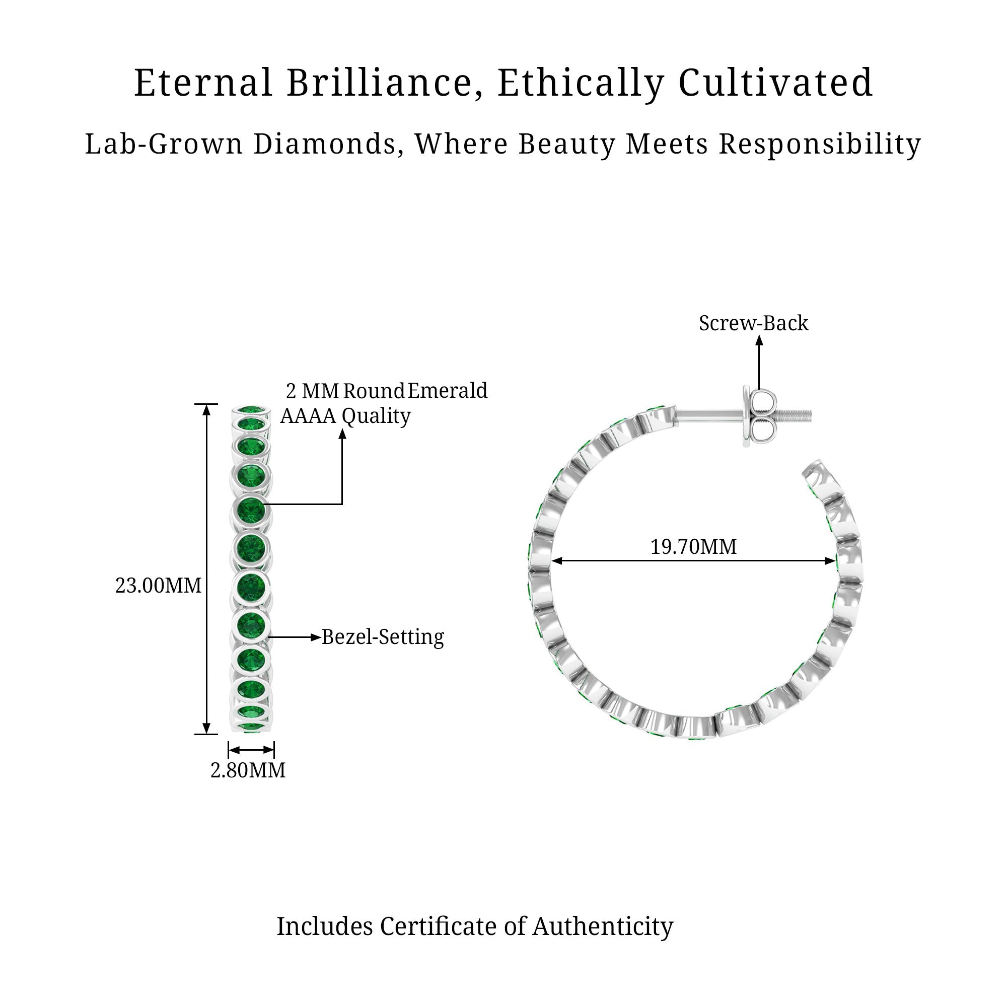 Vibrant Grown Labs-Minimal Hoop Earrings With Lab Grown Emerald