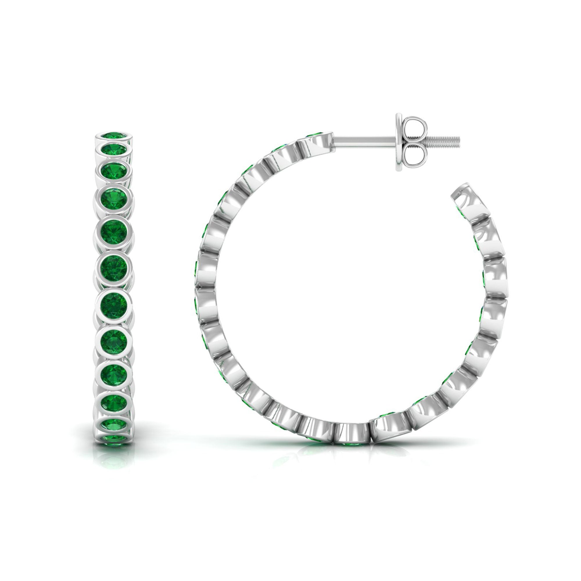 Vibrant Grown Labs-Minimal Hoop Earrings With Lab Grown Emerald