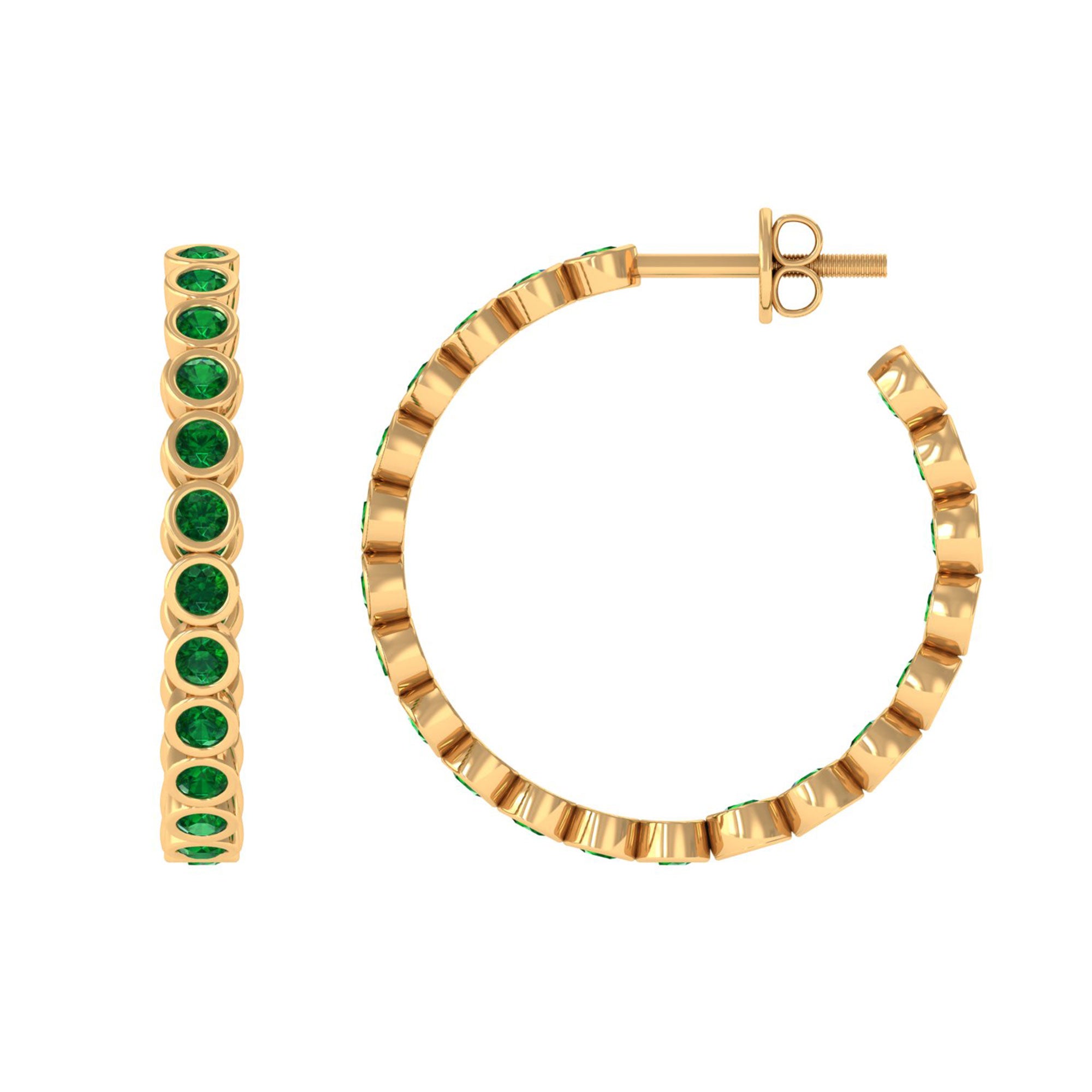 Vibrant Grown Labs-Minimal Hoop Earrings With Lab Grown Emerald