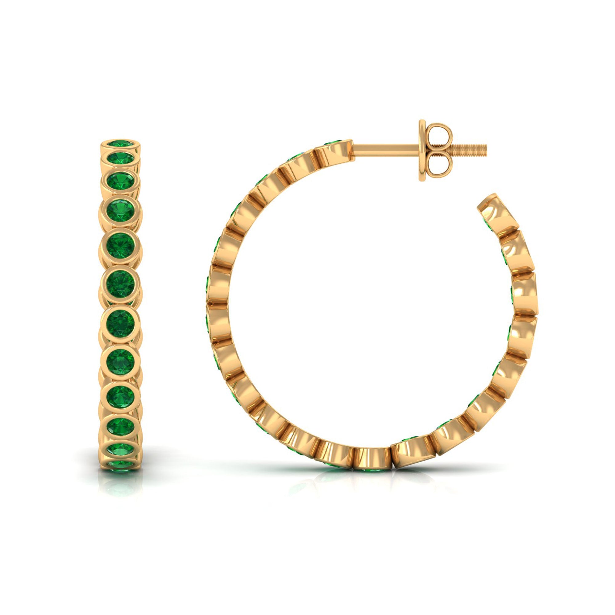 Vibrant Grown Labs-Minimal Hoop Earrings With Lab Grown Emerald