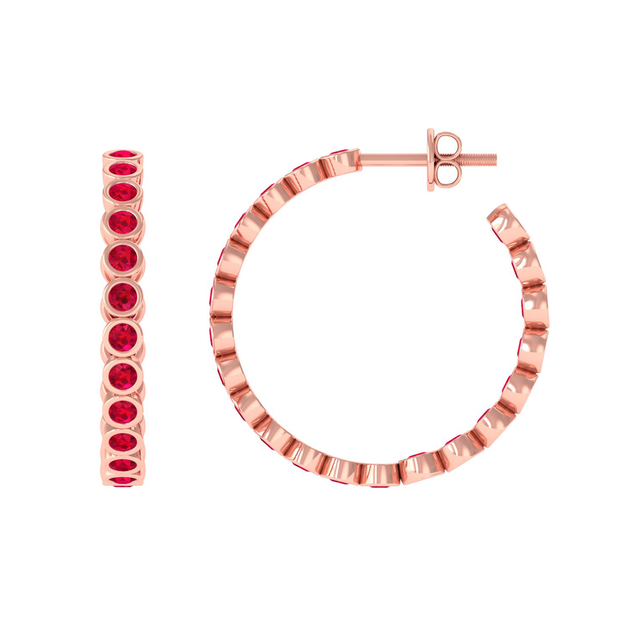 Vibrant Grown Labs-Minimal Hoop Earrings with Lab Grown Ruby