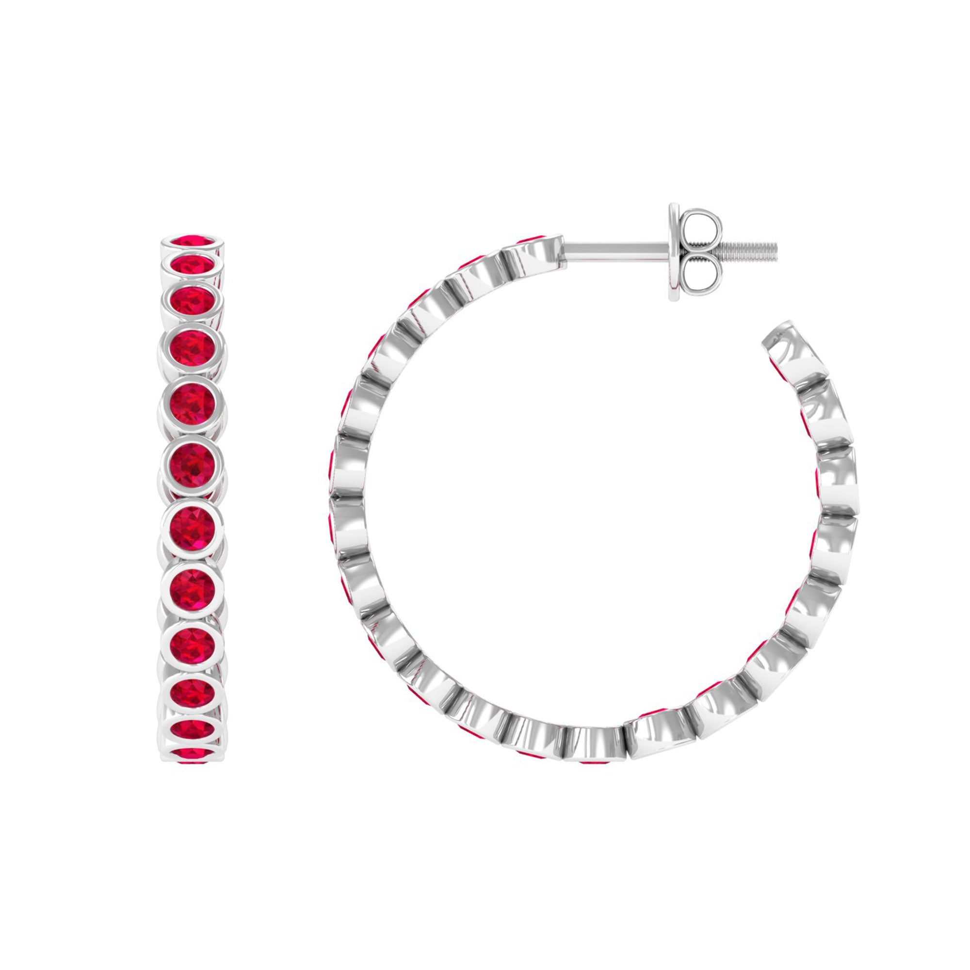 Vibrant Grown Labs-Minimal Hoop Earrings with Lab Grown Ruby