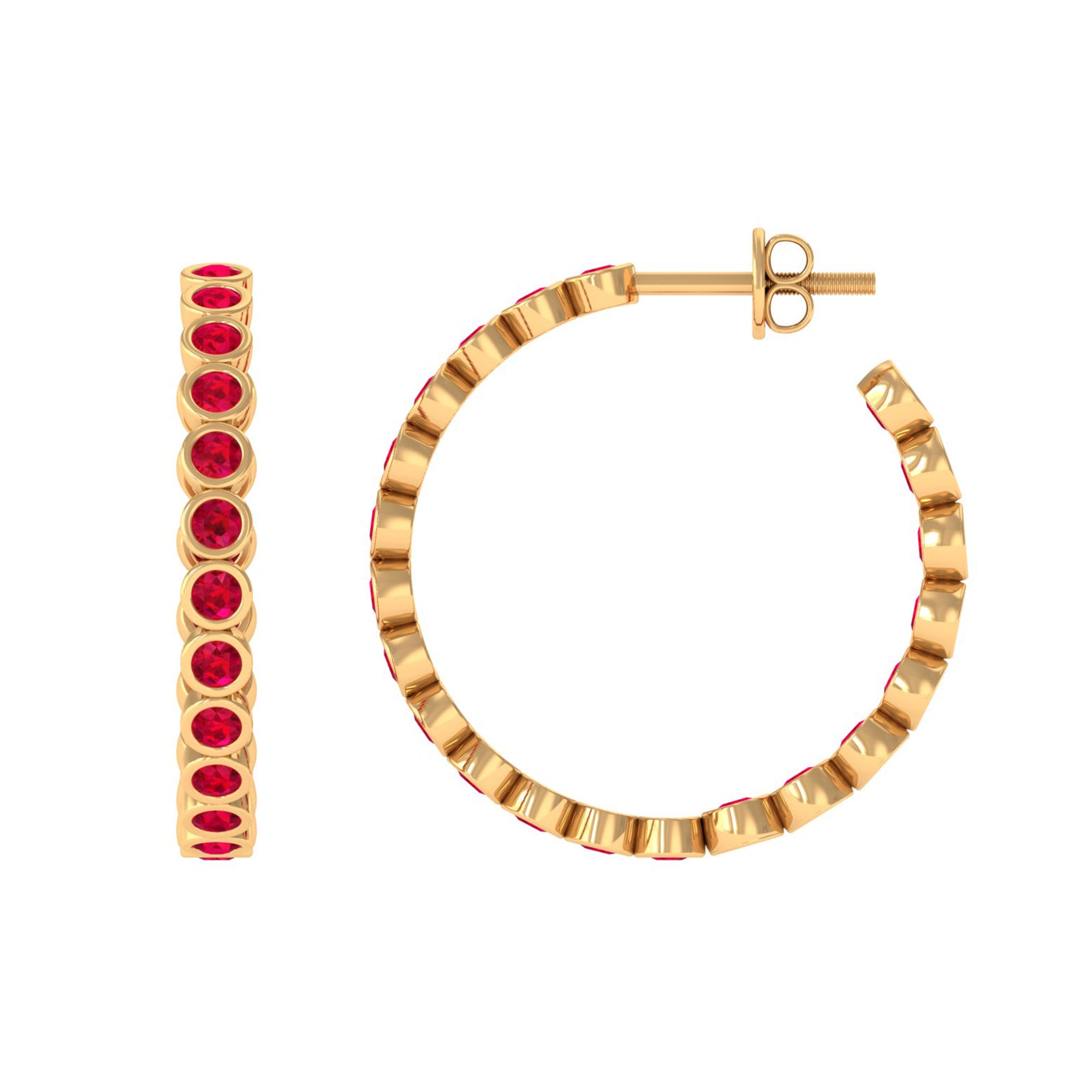 Vibrant Grown Labs-Minimal Hoop Earrings with Lab Grown Ruby