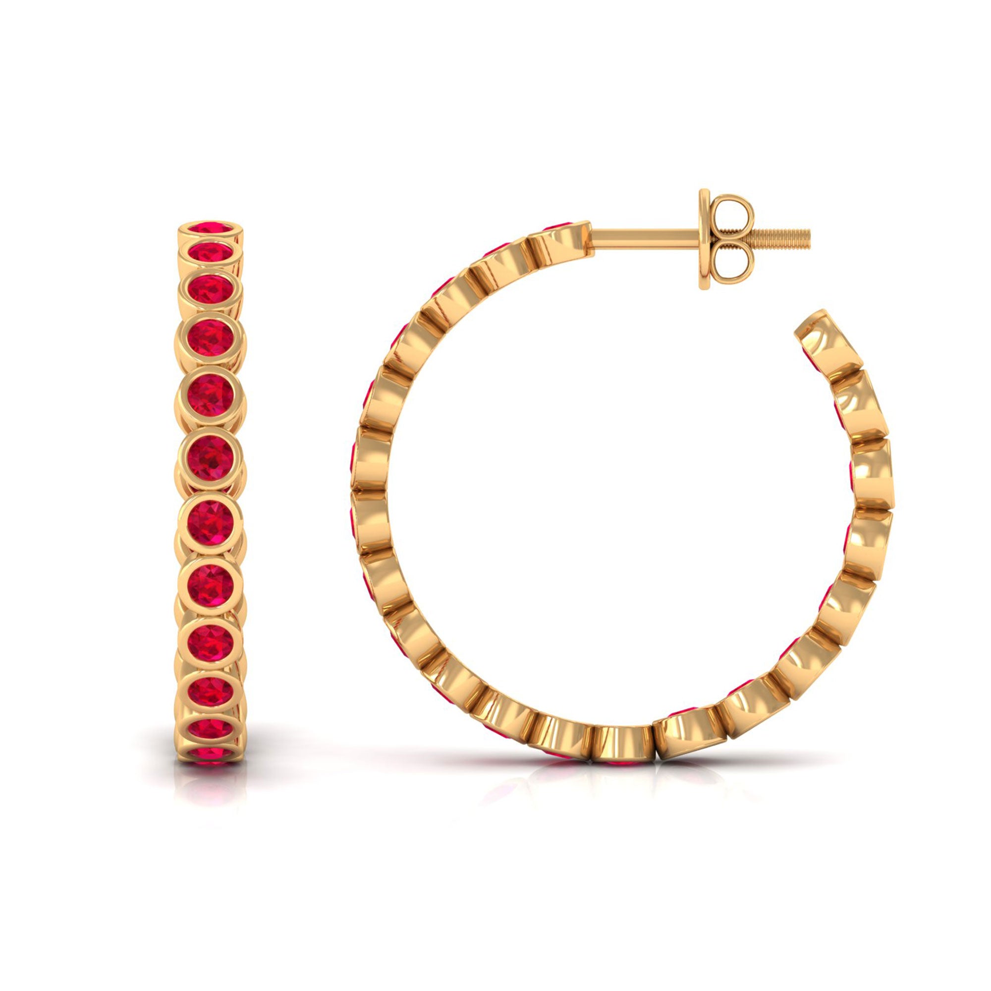 Vibrant Grown Labs-Minimal Hoop Earrings with Lab Grown Ruby