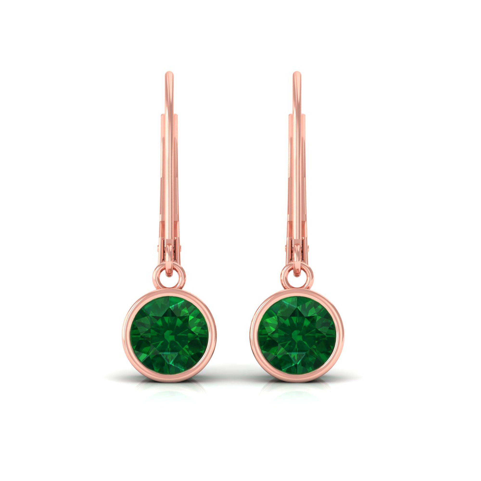 Vibrant Grown Labs-Lab Grown Emerald Solitaire Drop Earrings