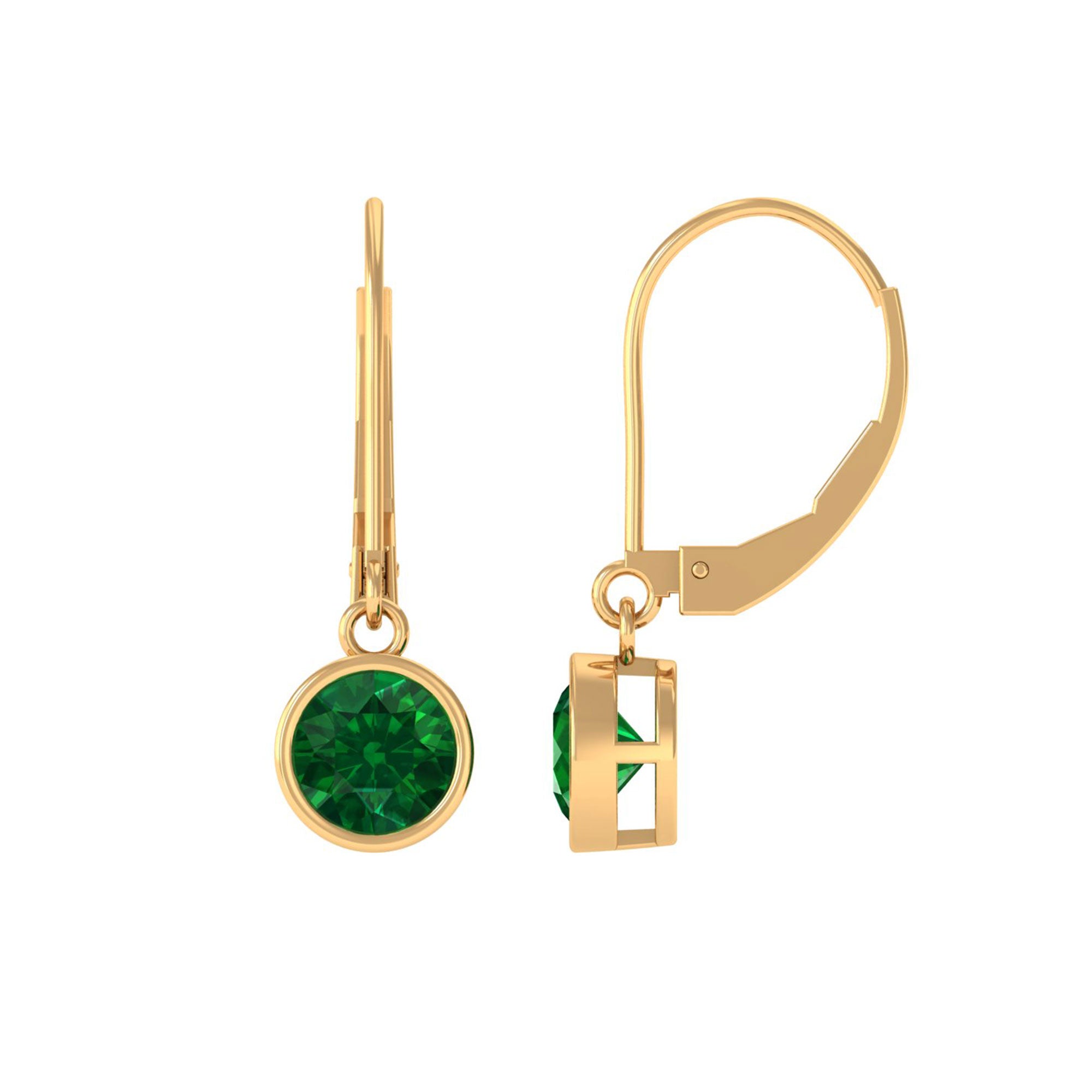 Vibrant Grown Labs-Lab Grown Emerald Solitaire Drop Earrings