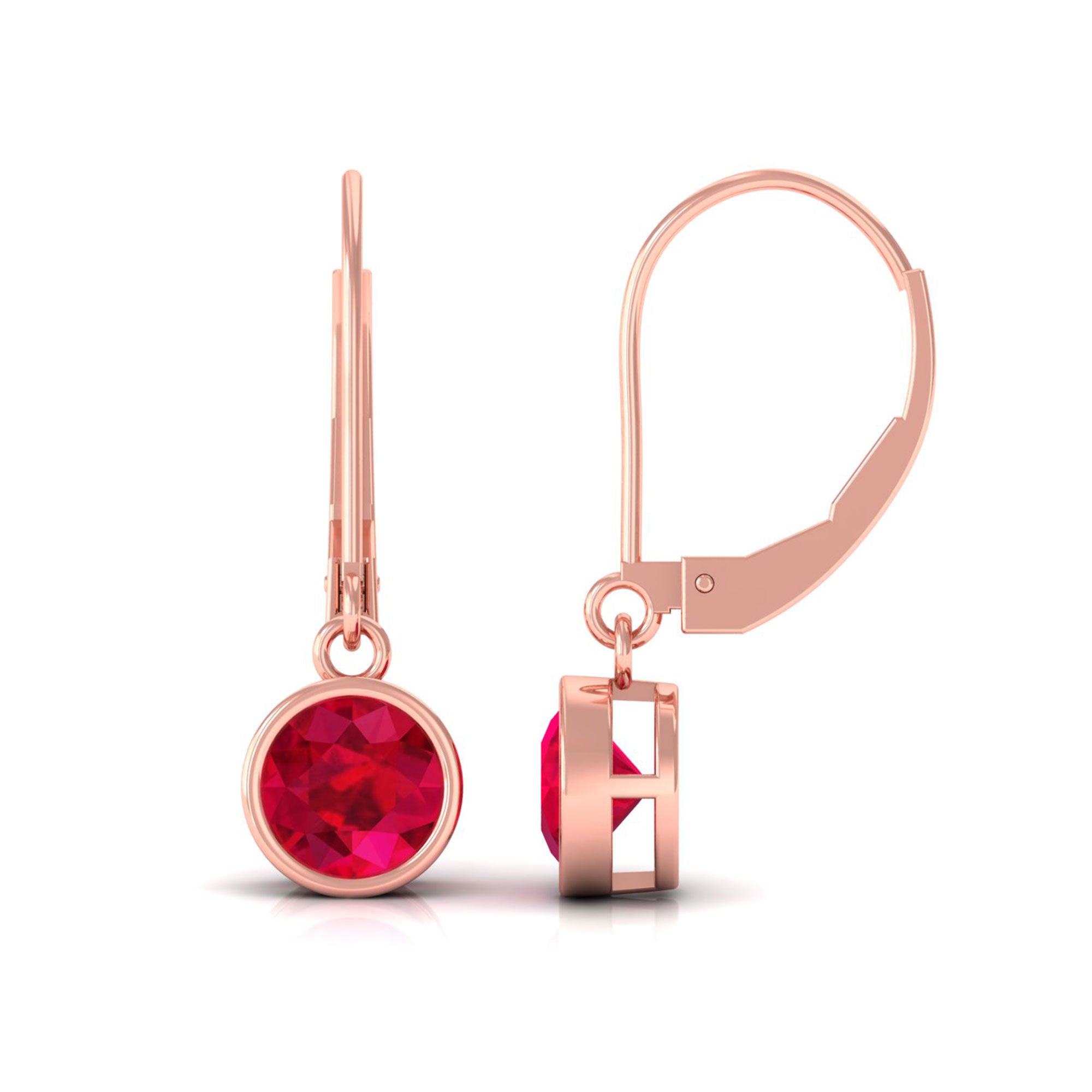 Vibrant Grown Labs-Round Lab Grown Ruby Solitaire Drop Earrings