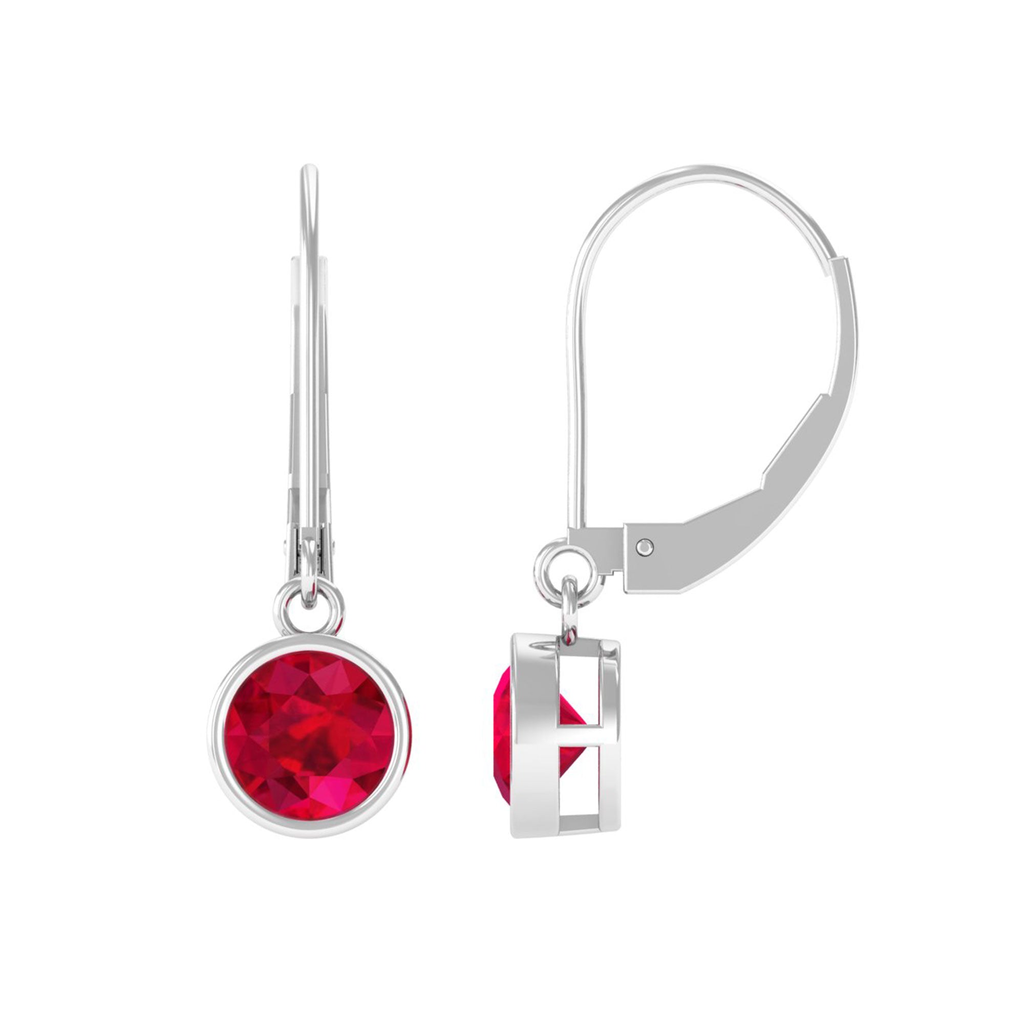 Vibrant Grown Labs-Round Lab Grown Ruby Solitaire Drop Earrings