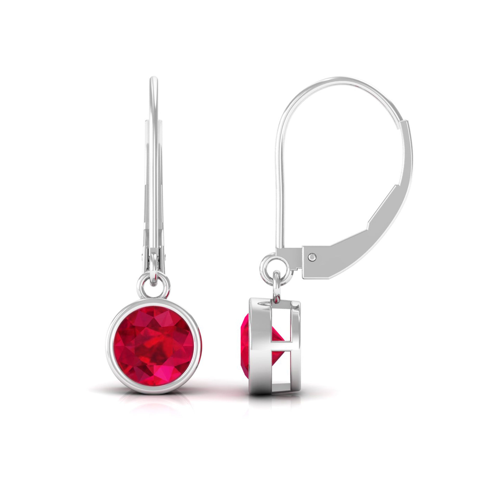 Vibrant Grown Labs-Round Lab Grown Ruby Solitaire Drop Earrings